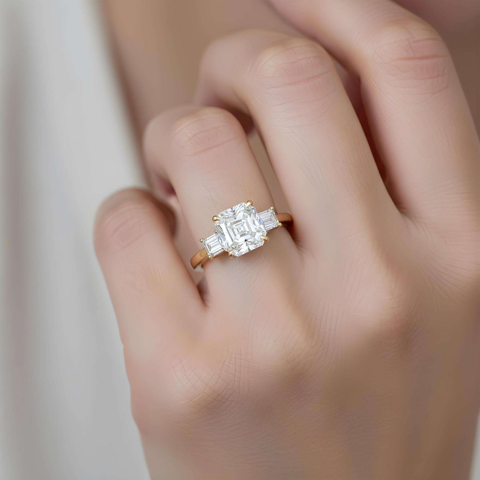 GIA 18K White Gold 5.06ct Triple Asscher Cut Diamond Engagement Ring 5.42ctw