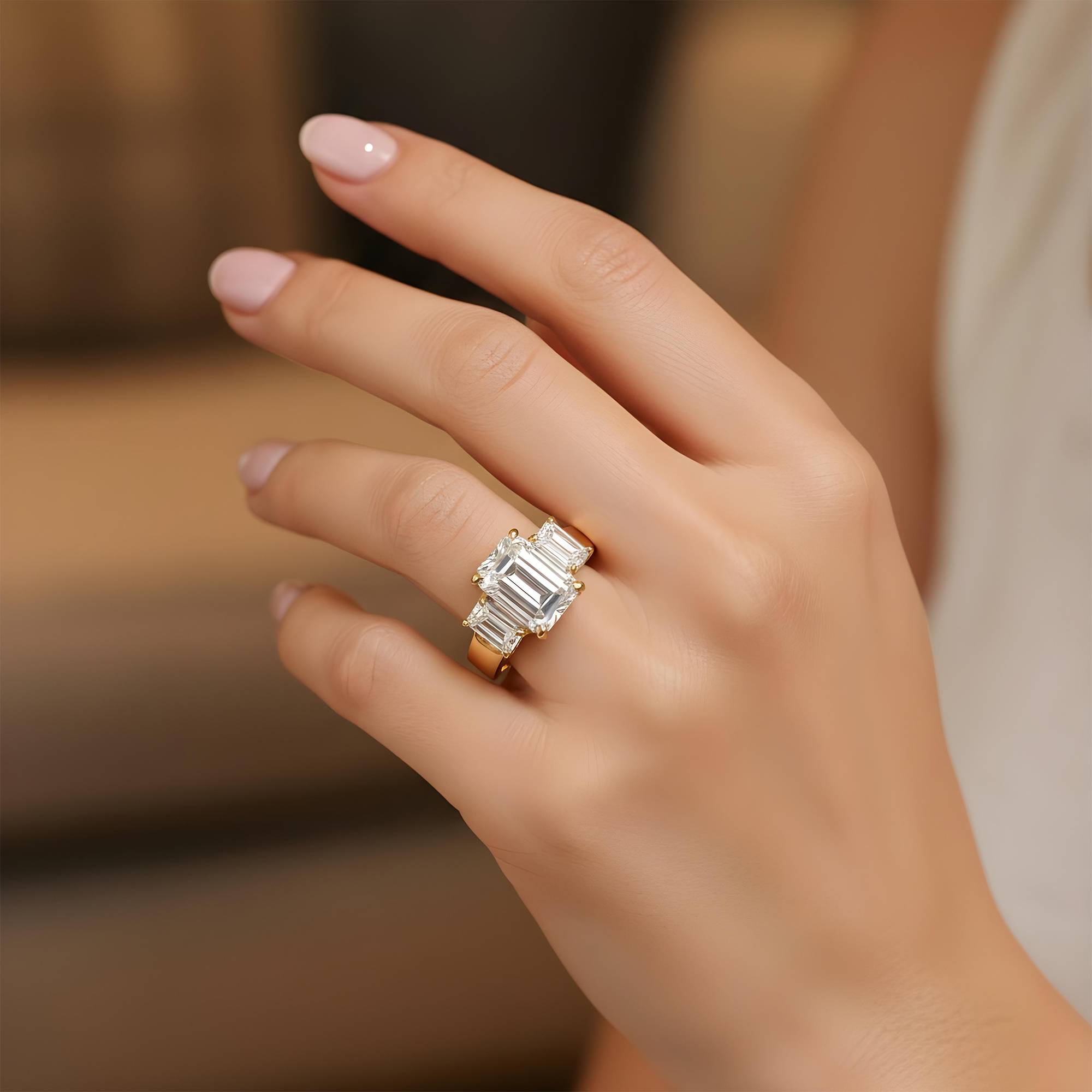 GIA 18K White Gold 4.02ct Emerald Cut Diamond Engagement Ring 5.10ctw