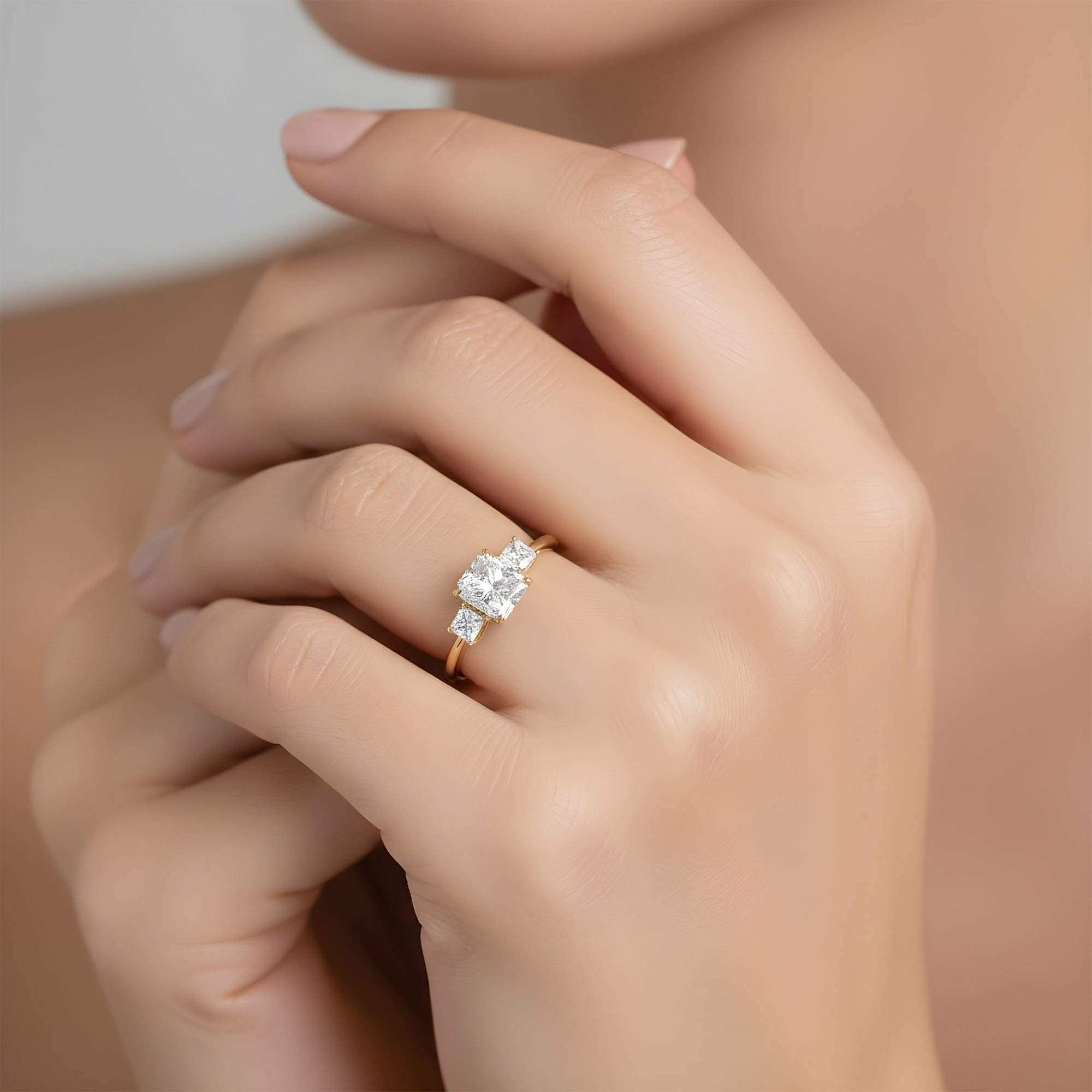 18K White Gold 2.01ct Radiant Cut Triple Diamond Engagement Ring 2.54ctw