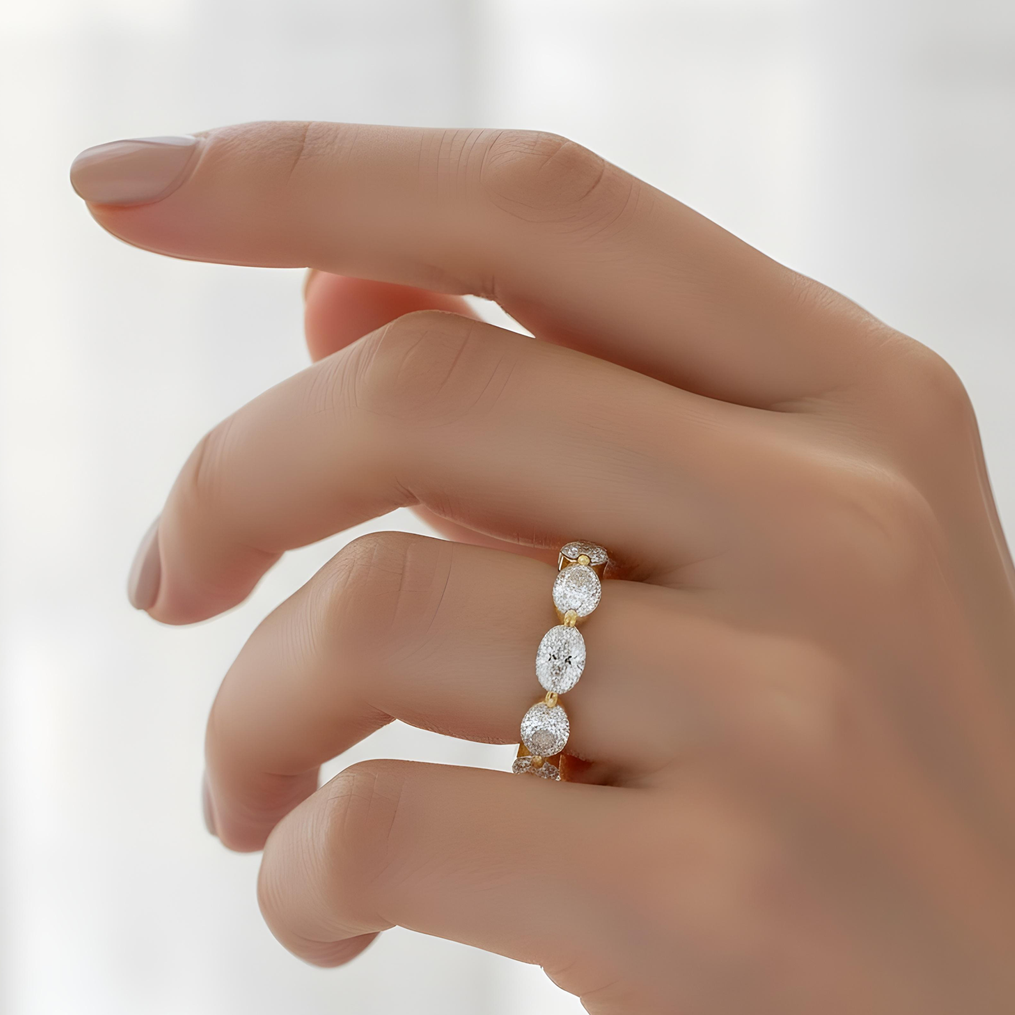 14K White Gold Oval Cut Diamond Satellite Eternity Ring 4.25ct (size 5.75)