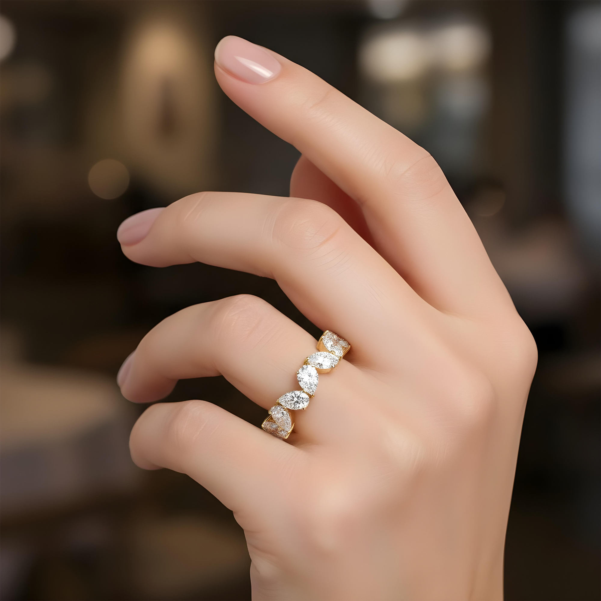 14K White Gold Pear Cut Diamond Eternity Ring 3.56ct (size 6.5)