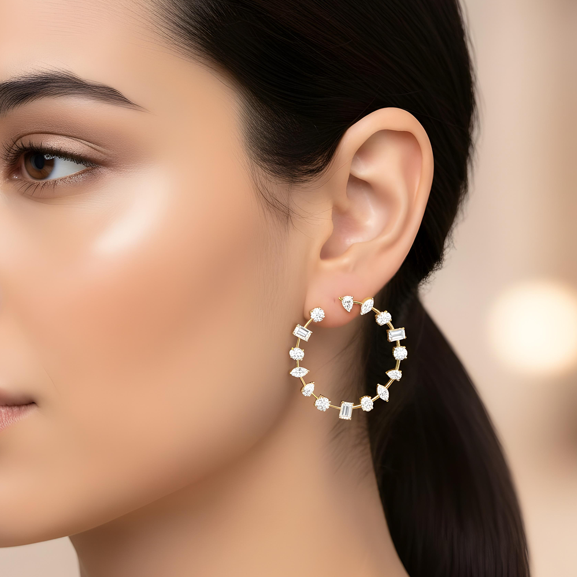 14K White Gold Multi-Cut Satellite Diamond Hoops 9.58ctw