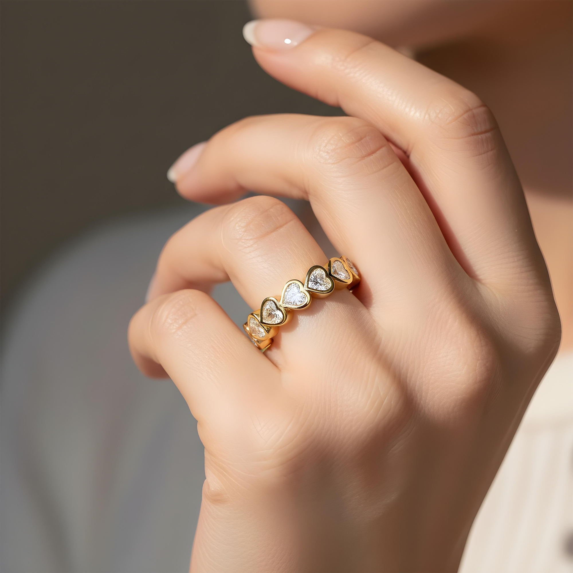 14K White Gold Bezel Set Heart Cut Diamond Eternity Ring 3.20ct (size 6.75)