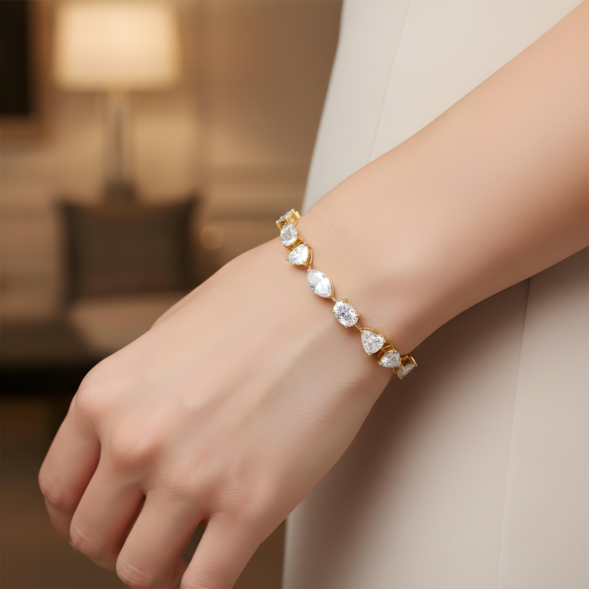 14K White Gold Combination Cut Diamond Satellite Bracelet 18.43ct