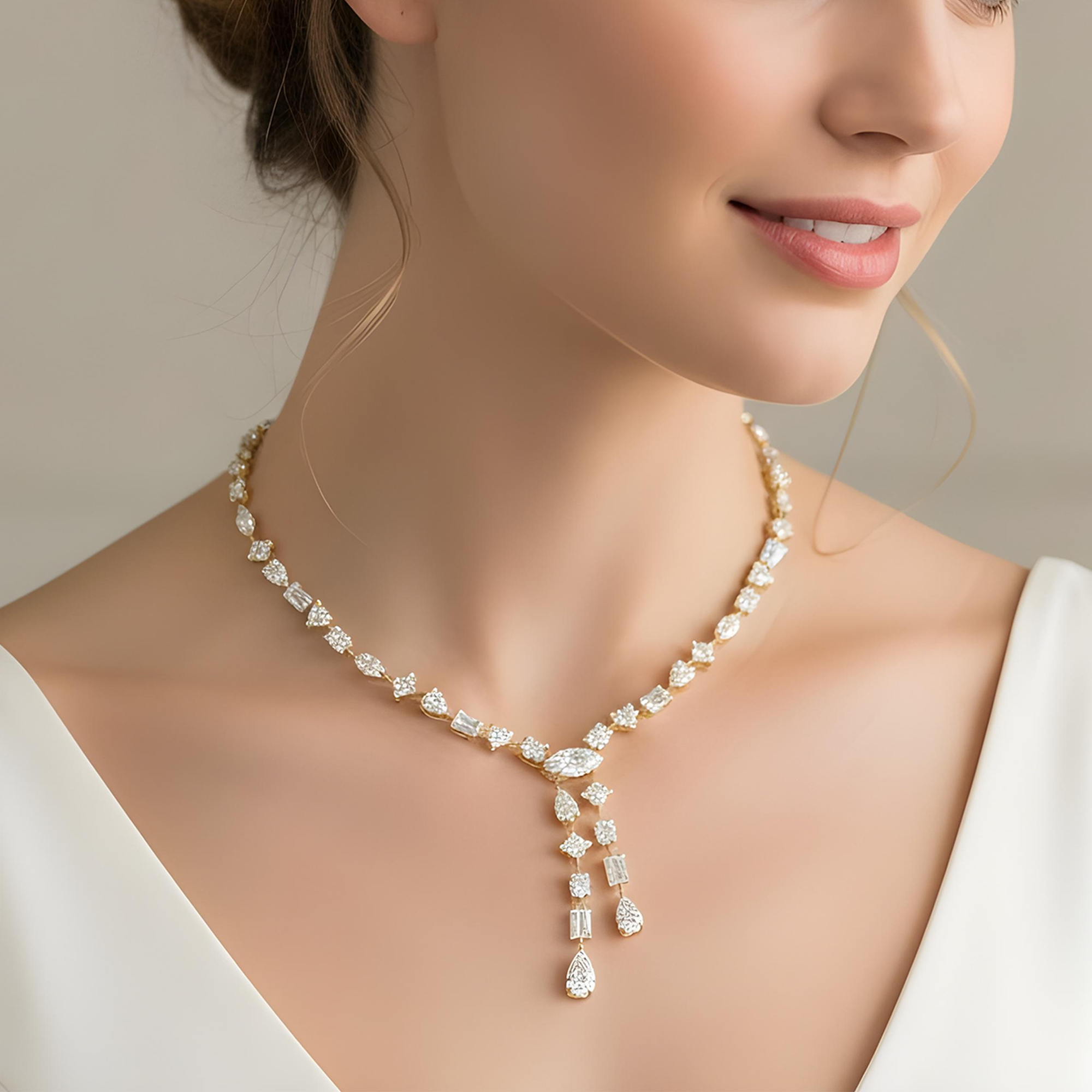 14K White Gold Combination Cut Diamond Drop Necklace 24.92ct