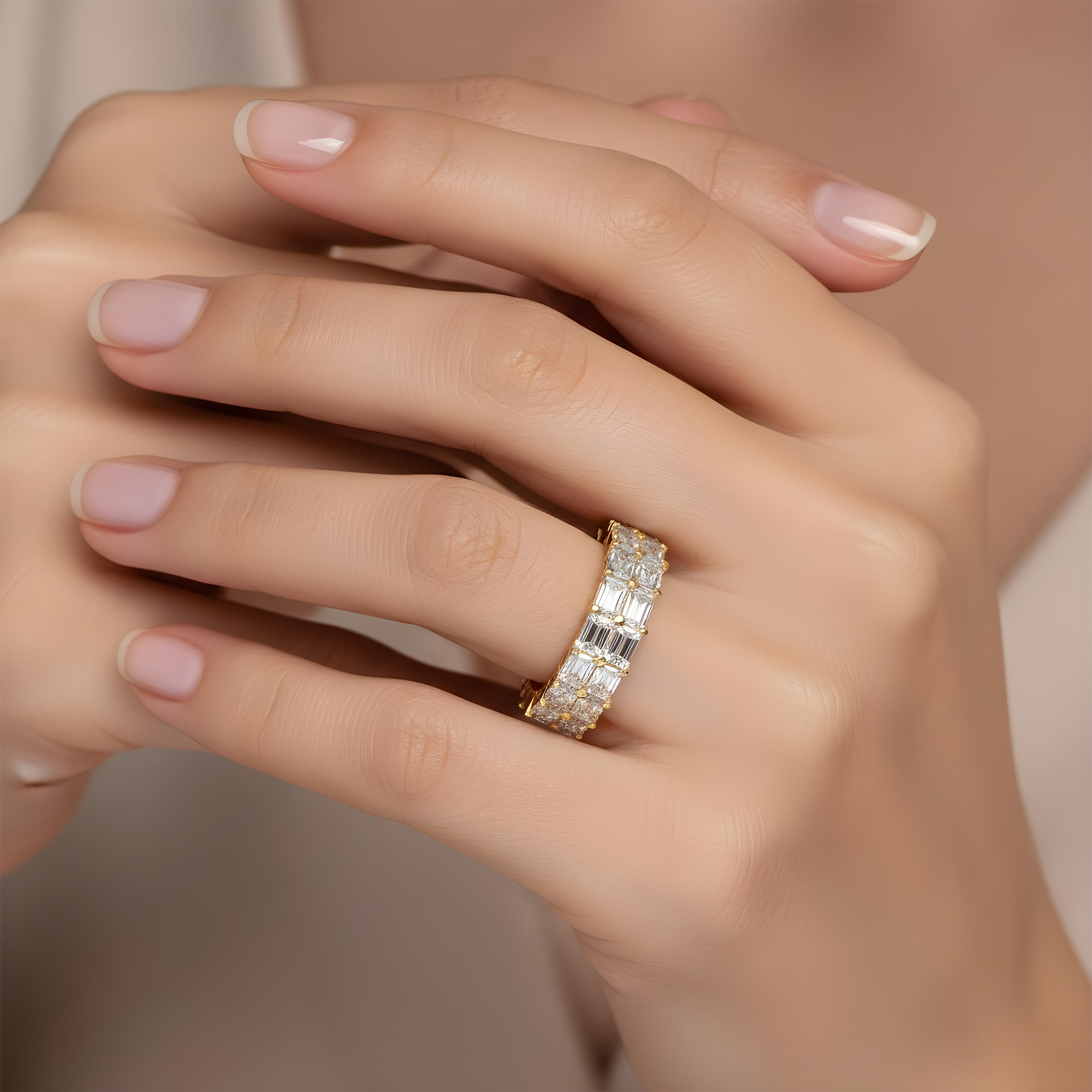 14K White Gold Double Row Emerald Cut Diamond Eternity Ring 7.12ct (size 8)