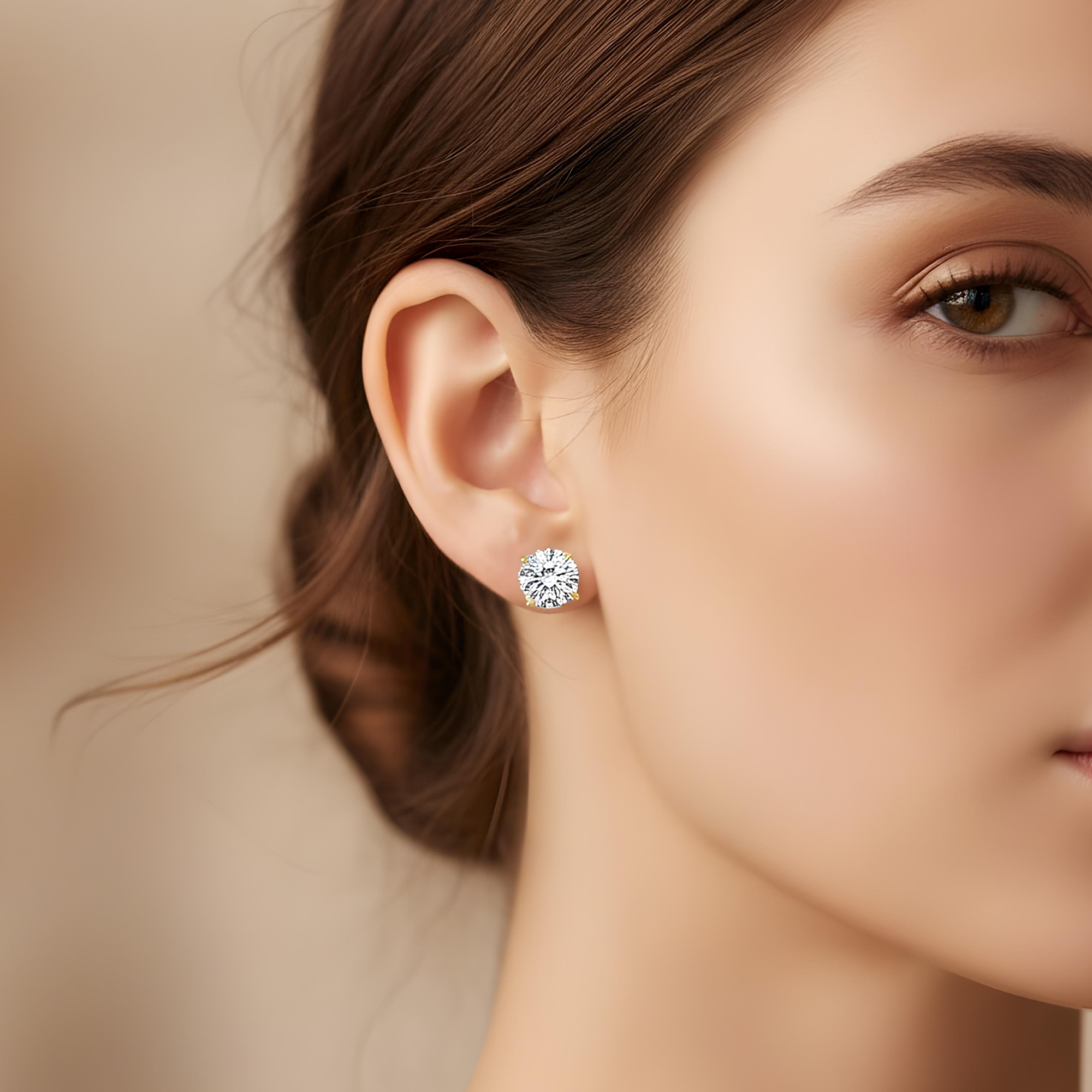 14K White Gold 3ct Each Solitaire Round Diamond Stud Earrings 6.10ctw