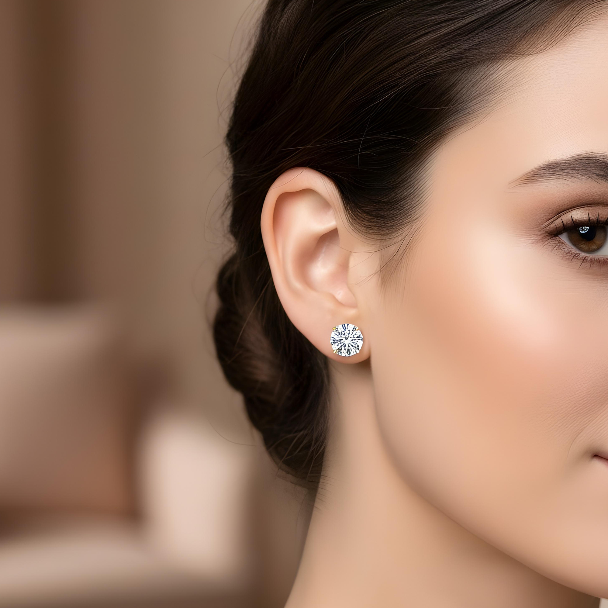 14K IGI Certified 4.10ct Each Solitaire Round Diamond Stud Earrings 8.20ctw