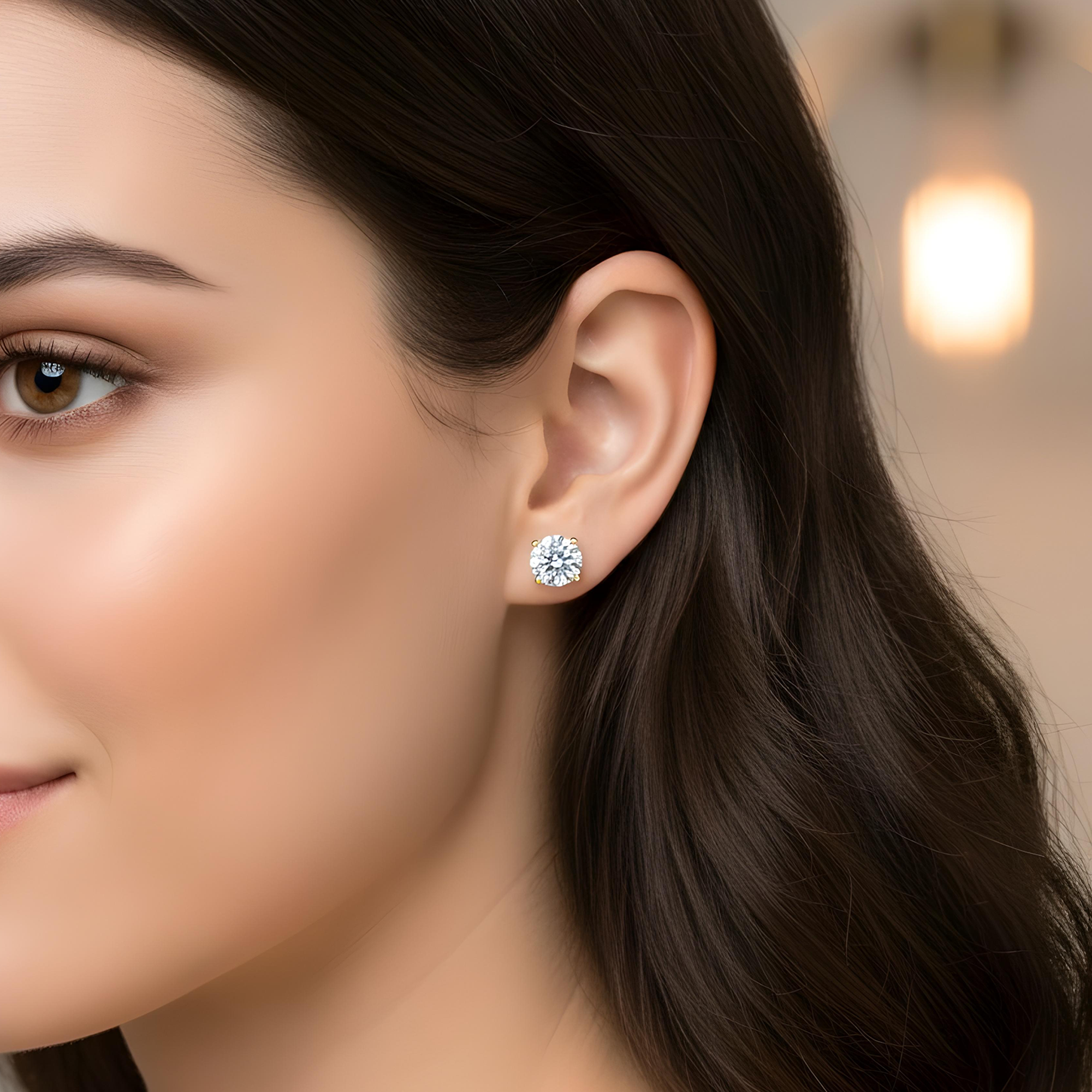 14K White Gold 2ct Each Solitaire Round Diamond Stud Earrings 4.35ctw