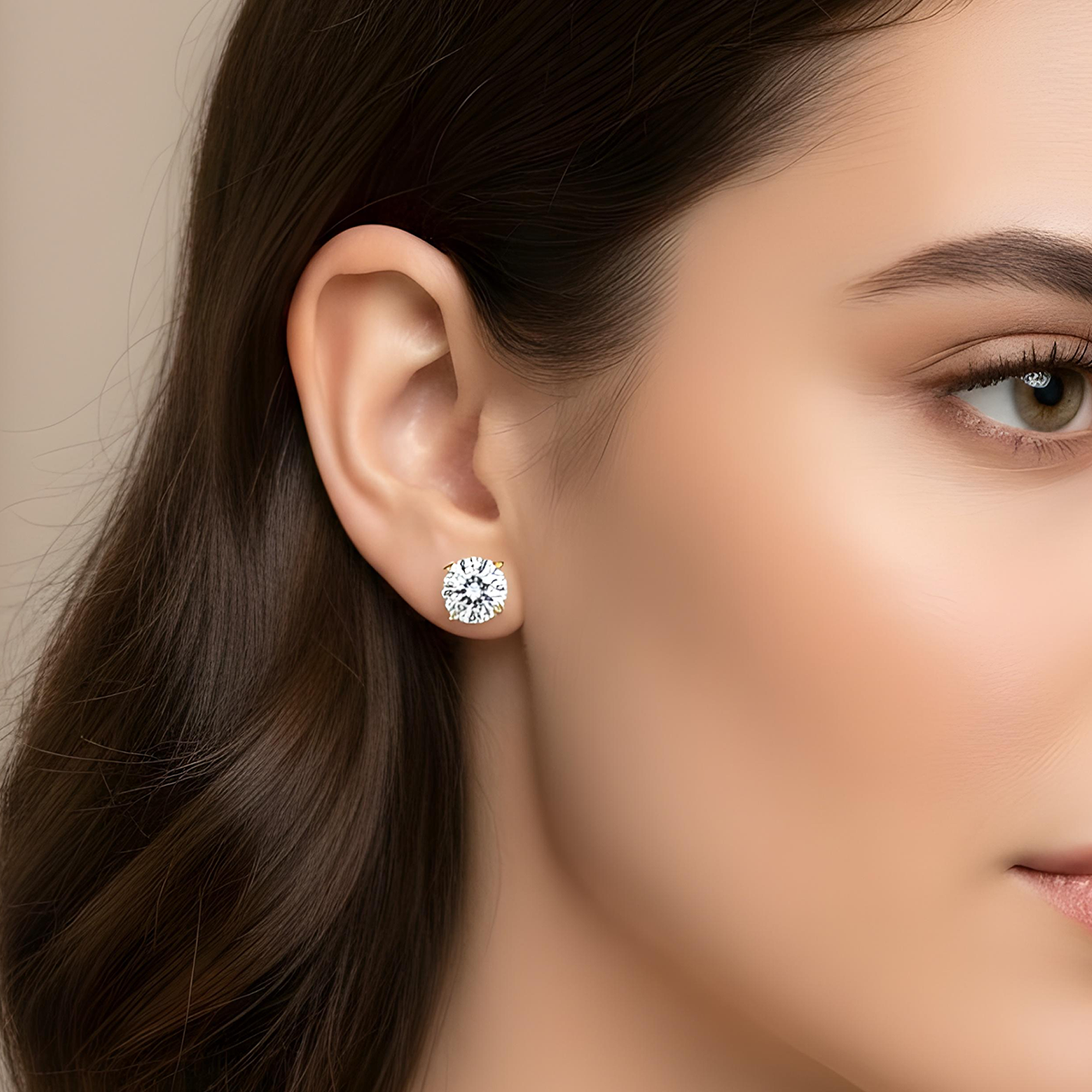 14K IGI Certified 5ct Each Solitaire Round Diamond Stud Earrings 10.12ctw