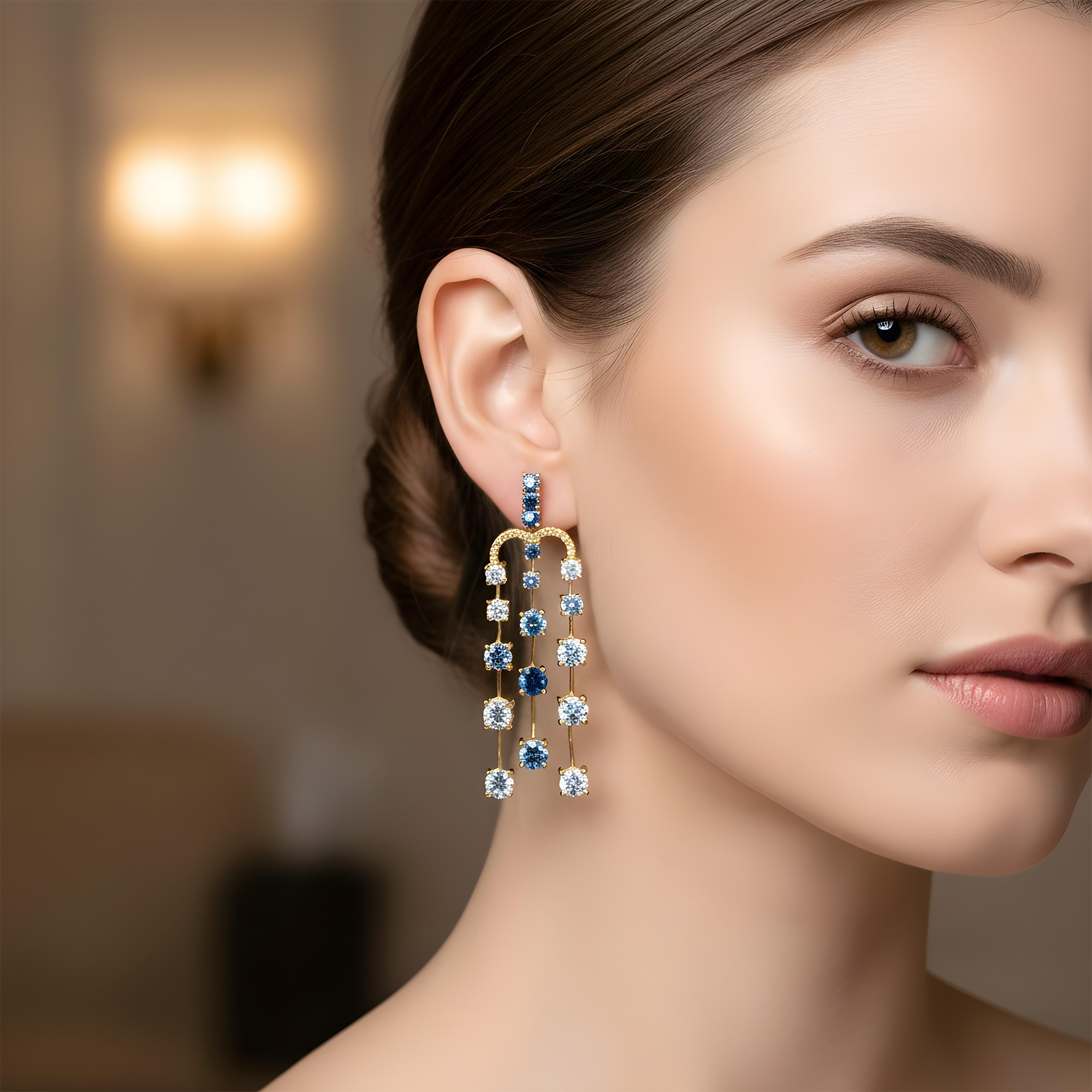 14K White Gold Diamond Rain Fall Drop Earrings 8.95ctw