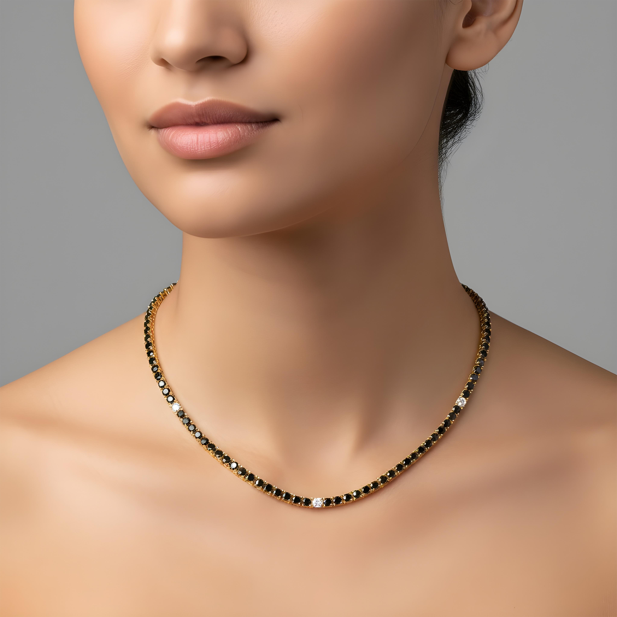 14K Black Gold Black & White Round Diamond Tennis Chain 15.03ct