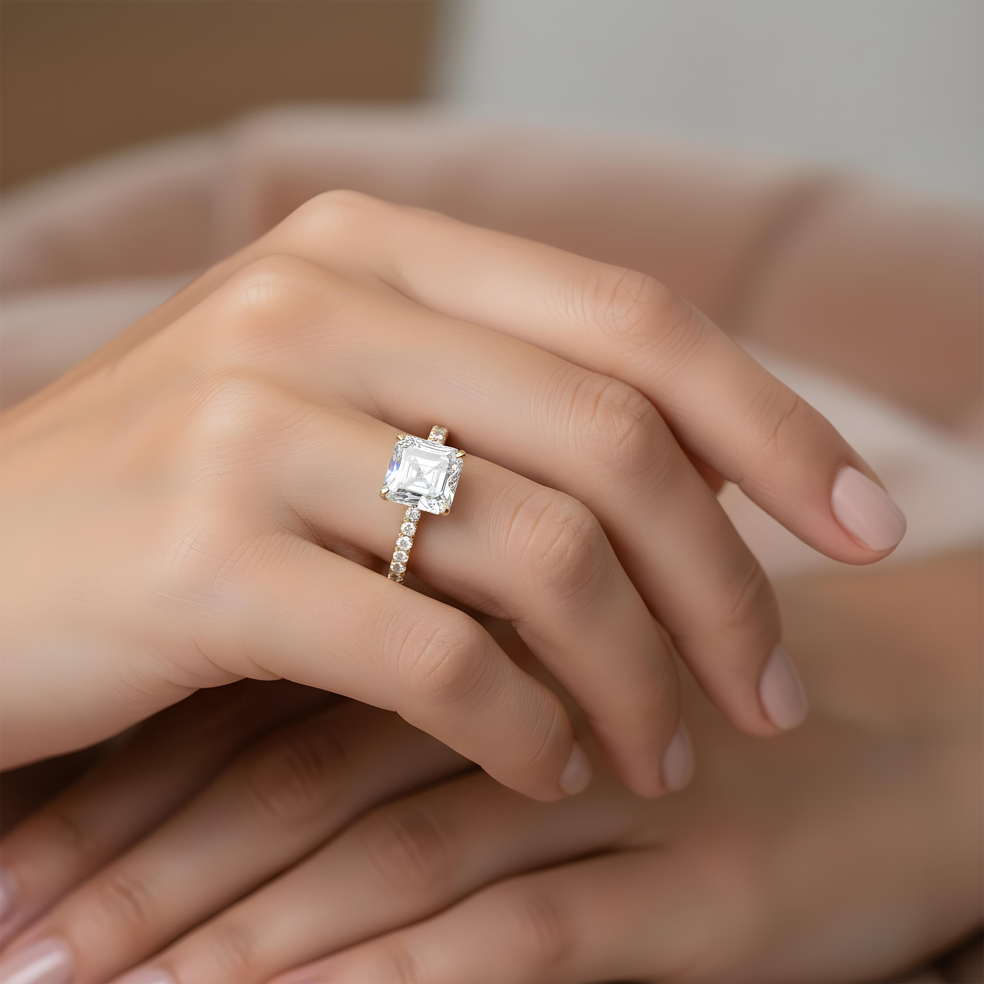 Platinum 4.05ct Asscher Cut Diamond Engagement Ring 4.42ctw