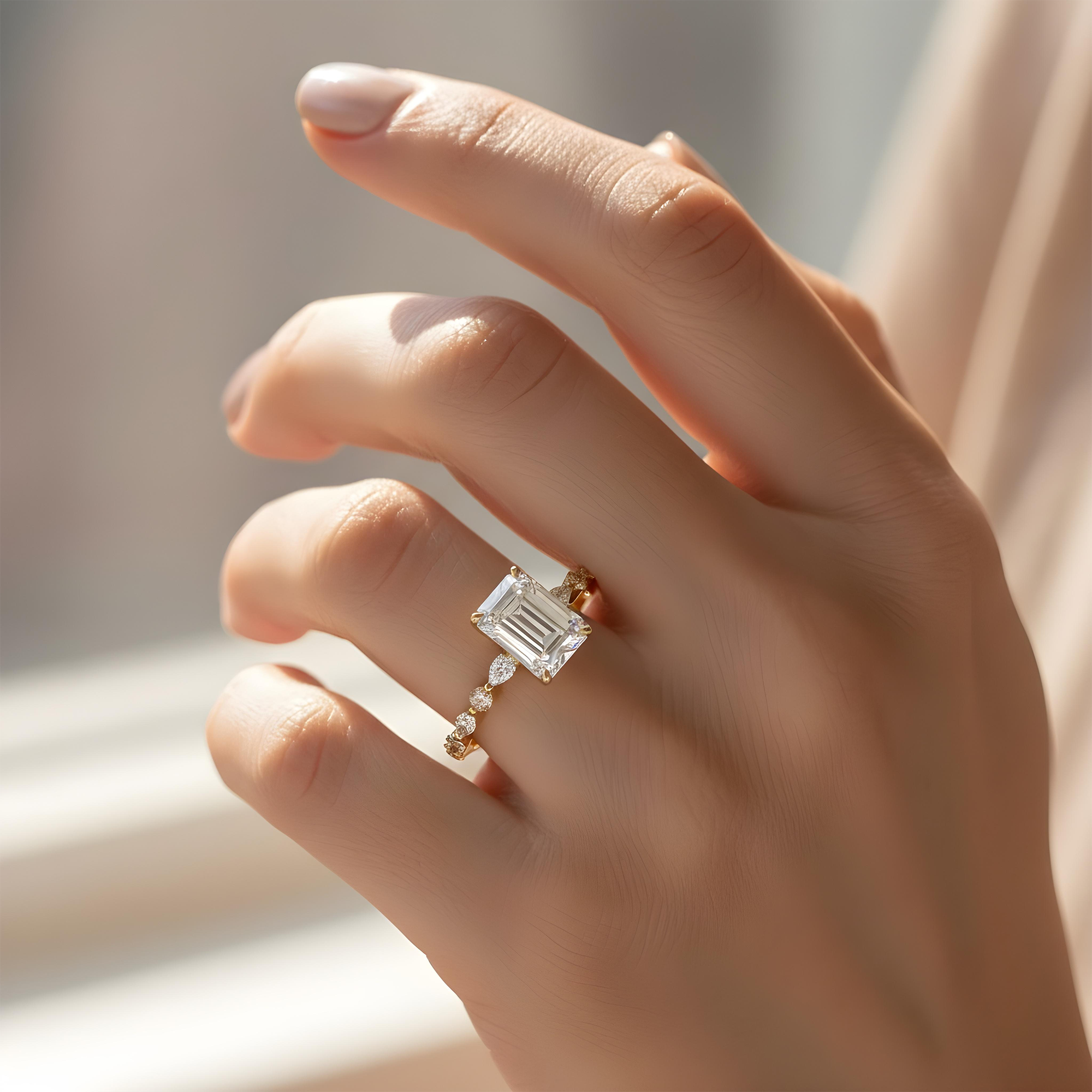 18K White Gold 2.54ct Emerald Diamond Engagement Ring 3.36ctw