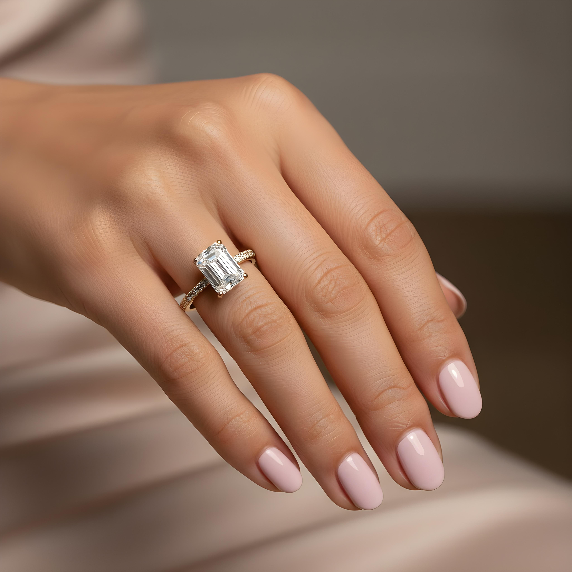 18K Rose Gold 2.57ct Emerald Cut Diamond Engagement Ring 2.89ctw