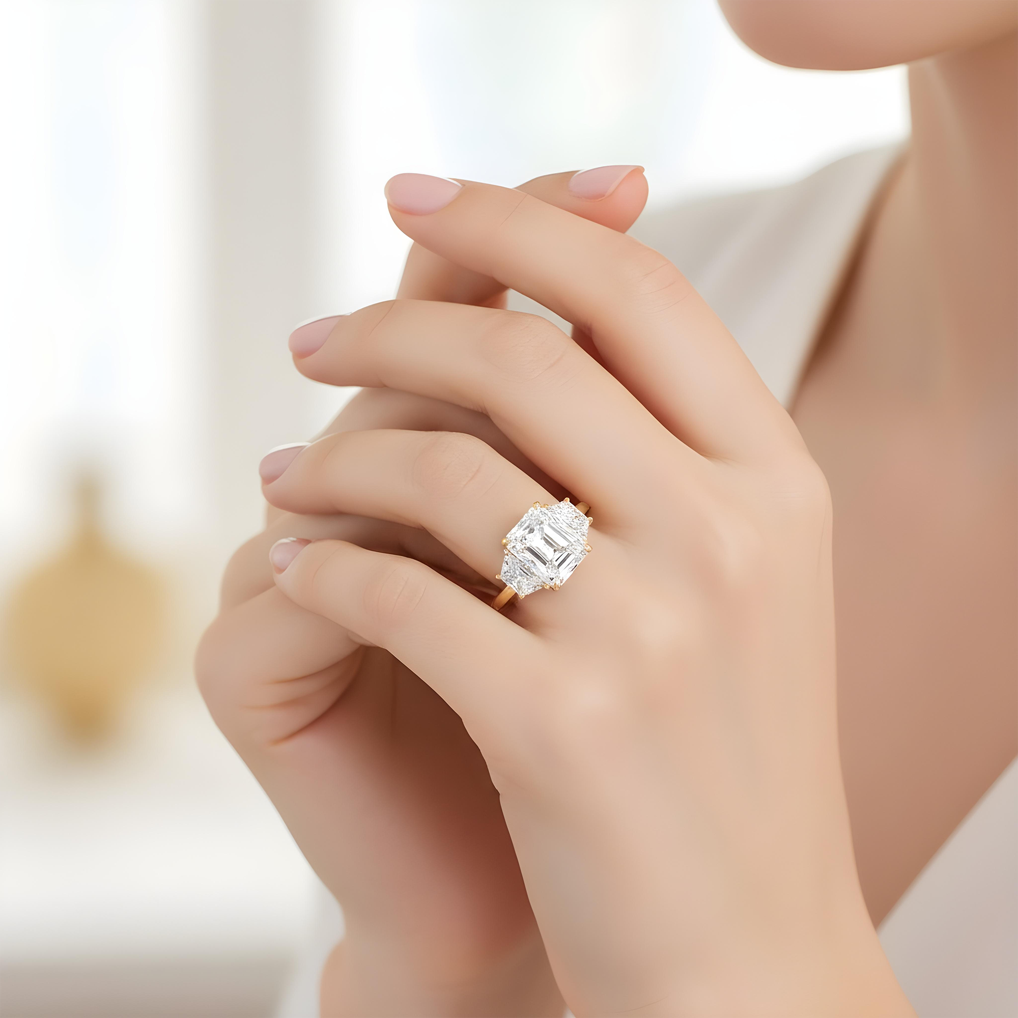 GIA Platinum 5.02ct Radiant Cut Triple Diamond Engagement Ring 6.77ctw