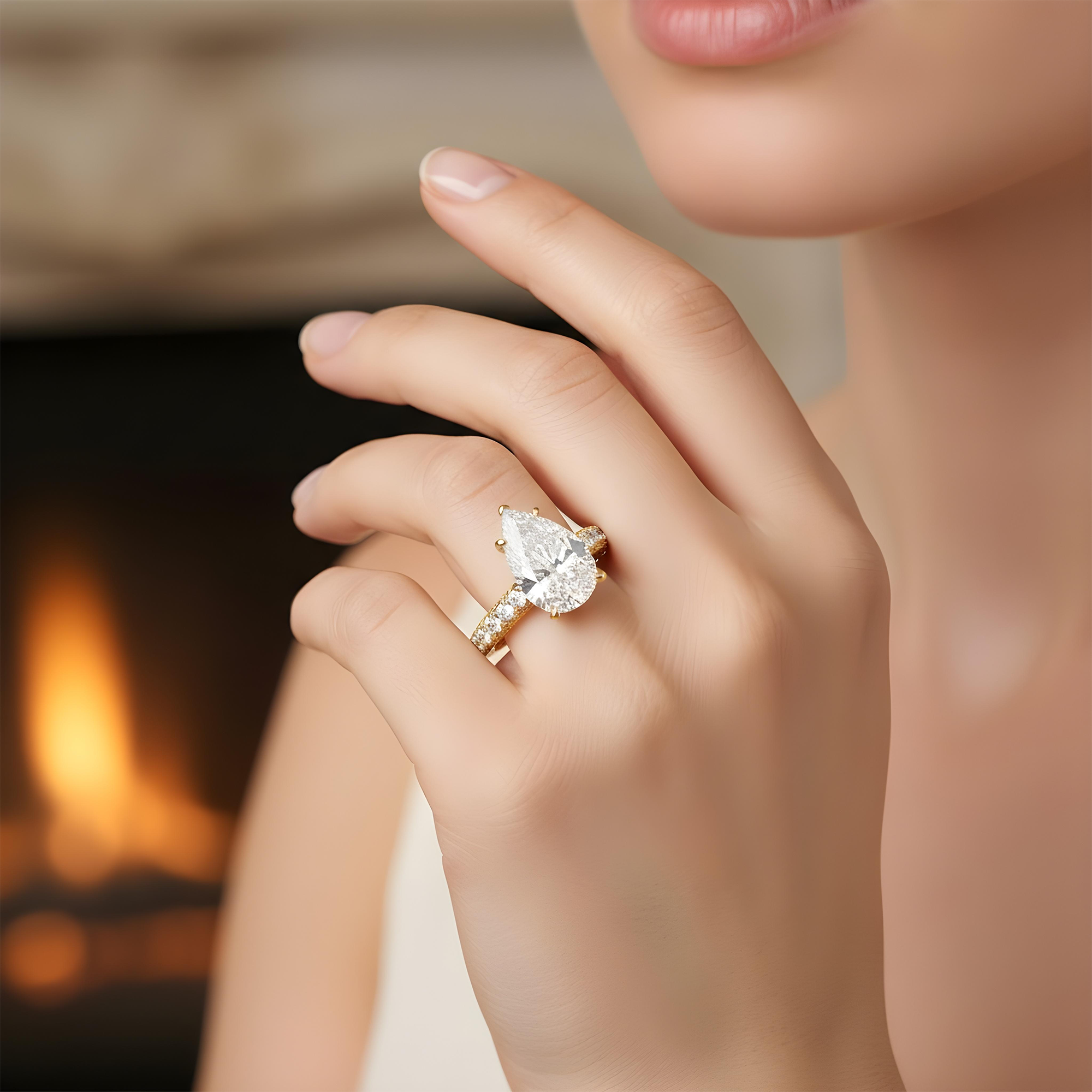 GIA 18K White Gold 4.09ct Pear Cut Diamond Engagement Ring 6.02ctw