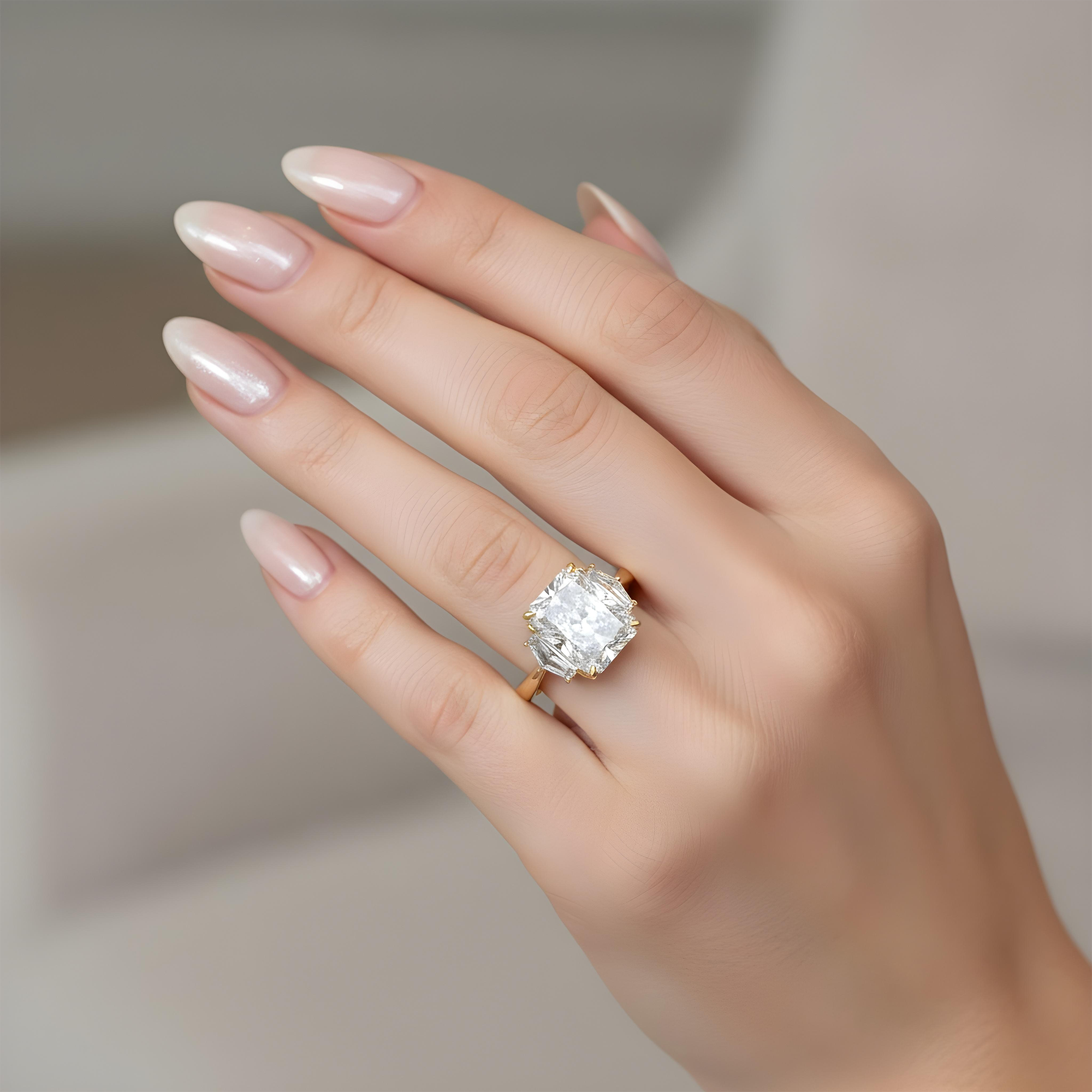 Platinum 3.57 Radiant Cut Triple Diamond Engagement Ring 4.17ctw