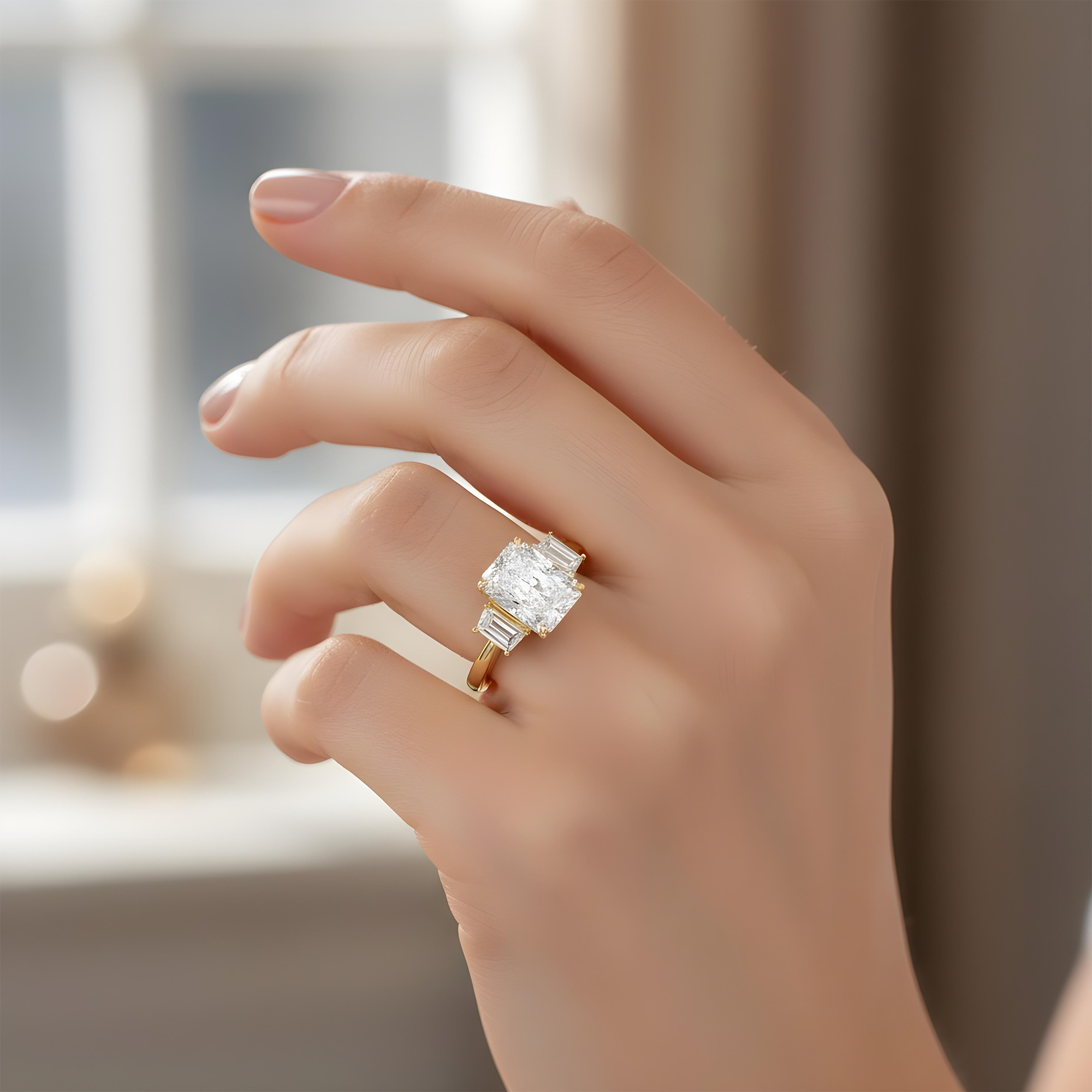 Platinum 3.72ct Radiant Cut Triple Diamond Engagement Ring 4.38ctw