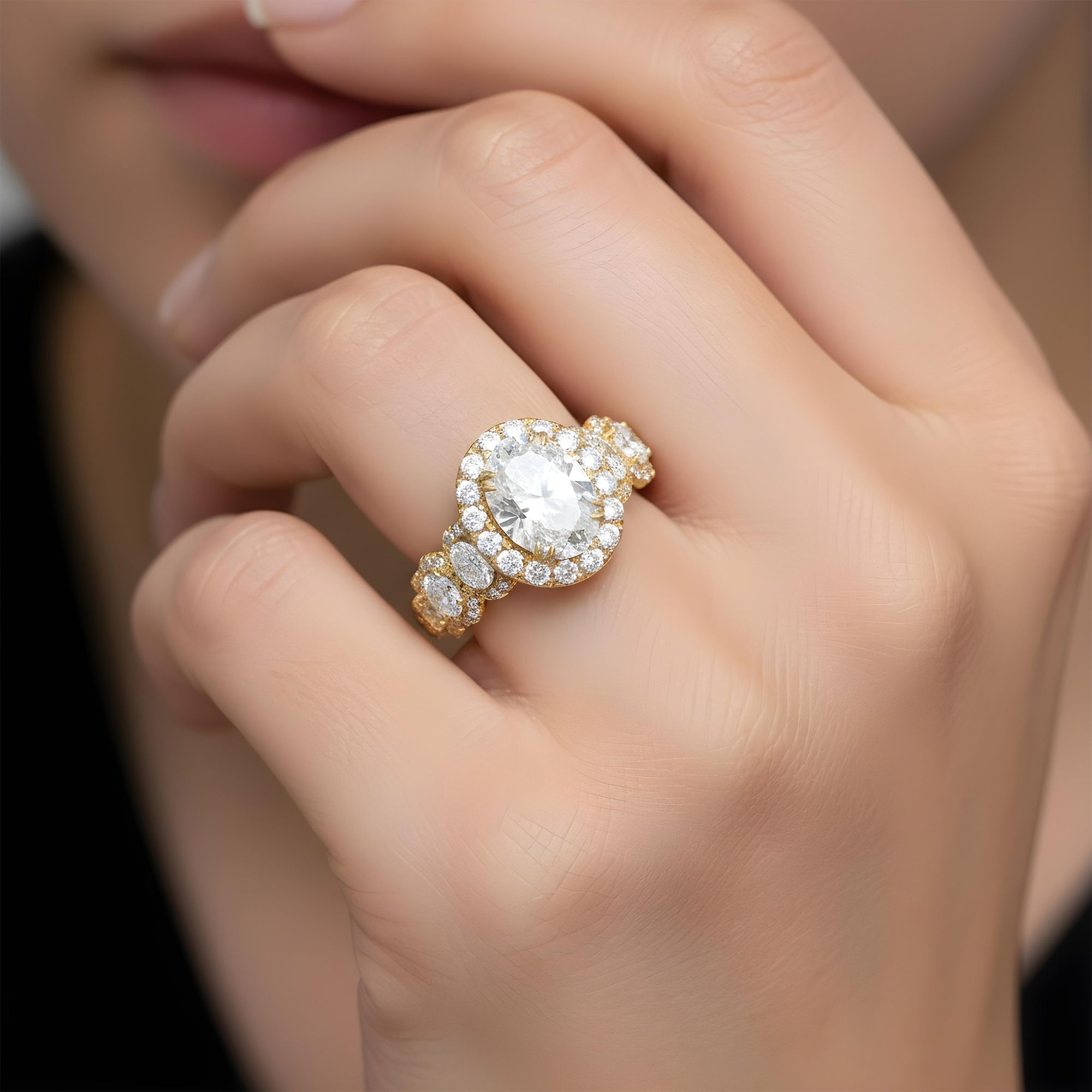 18K White Gold 3.02ct Oval Cut Diamond Engagement Ring 5.77ctw