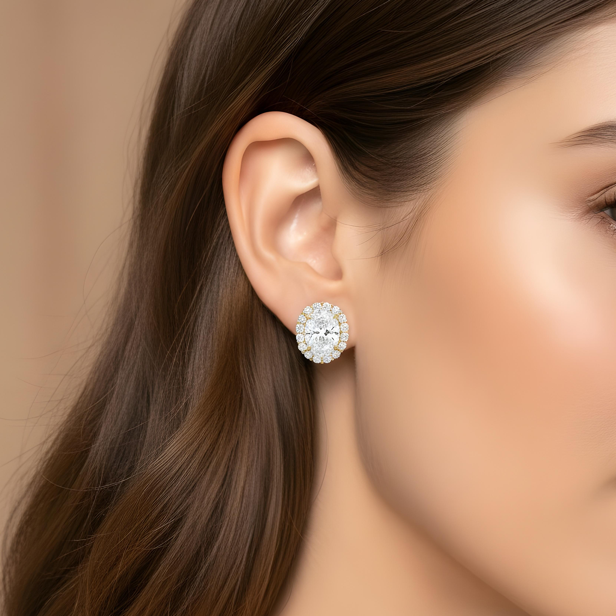 IGI 18K White Gold Oval & Round Diamond Stud Earrings 8.51ctw