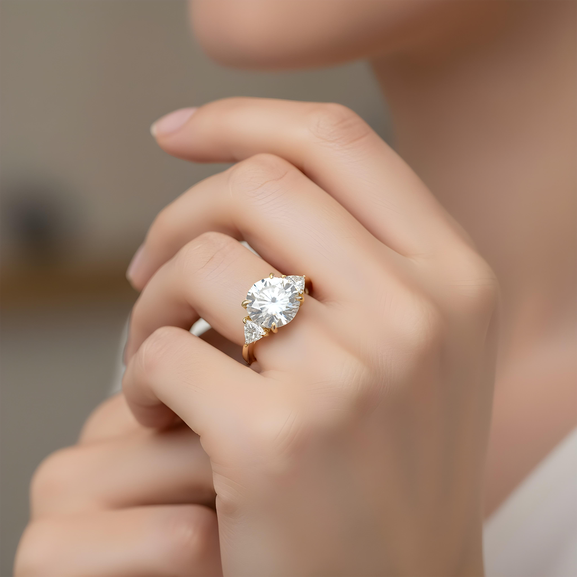 Platinum 4.40ct Round Cut Triple Diamond Engagement Ring 5.21ctw