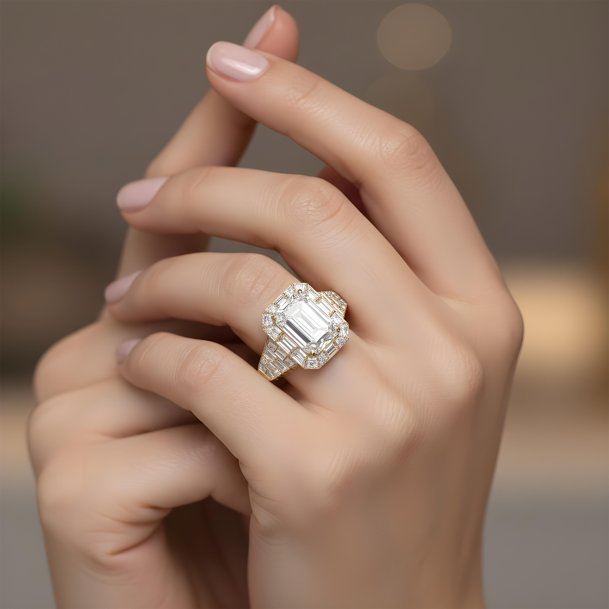 GIA 18K White Gold 5ct Emerald Chandelier Diamond Engagement Ring 17.88ctw