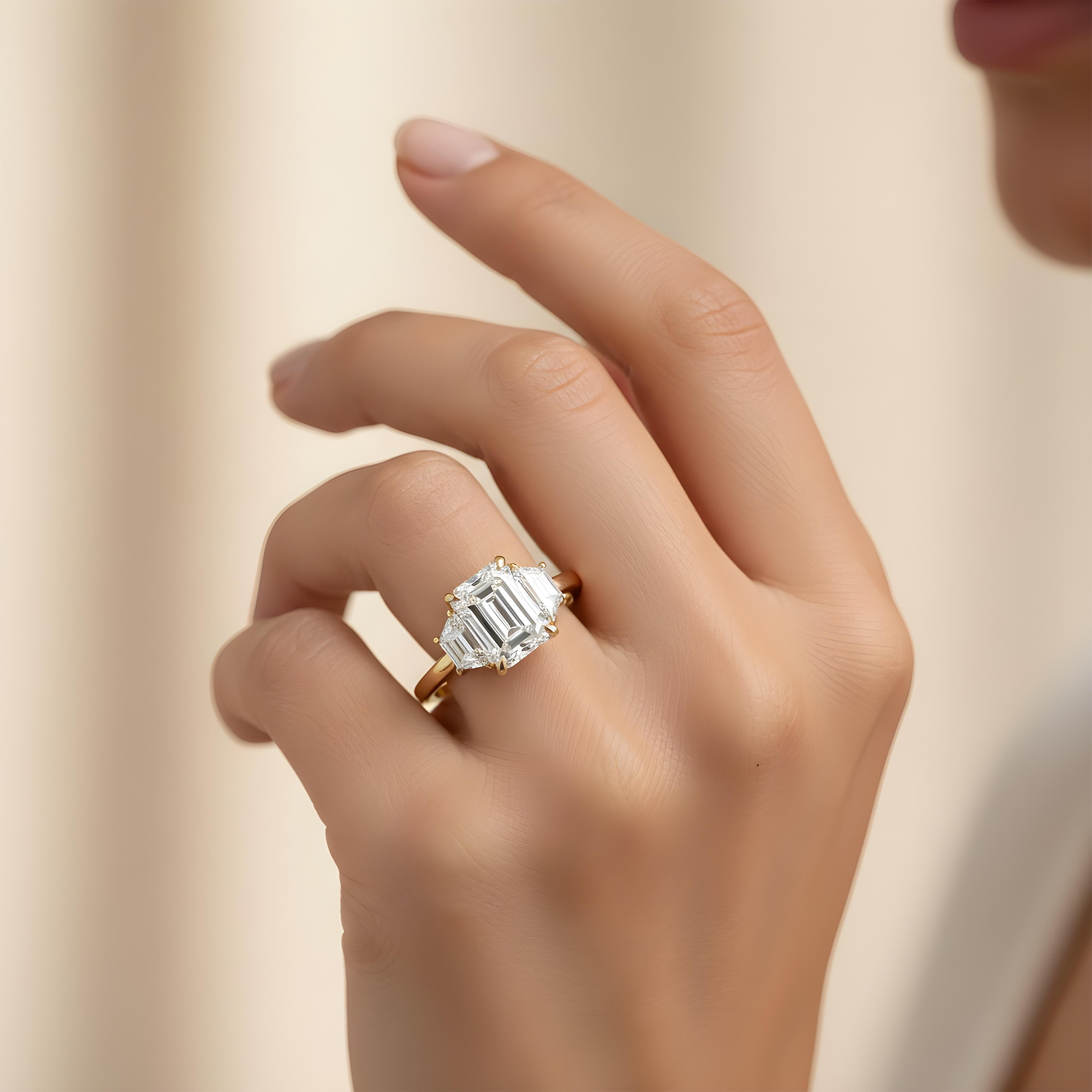 GIA Platinum 3.03ct Emerald Cut Triple Diamond Engagement Ring 3.75ctw