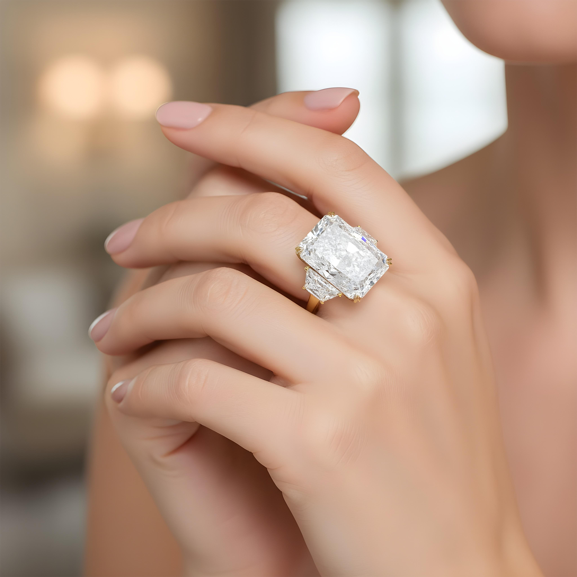GIA 18K White Gold 20.01ct Radiant Cut Triple Diamond Engagement Ring 22.35ctw