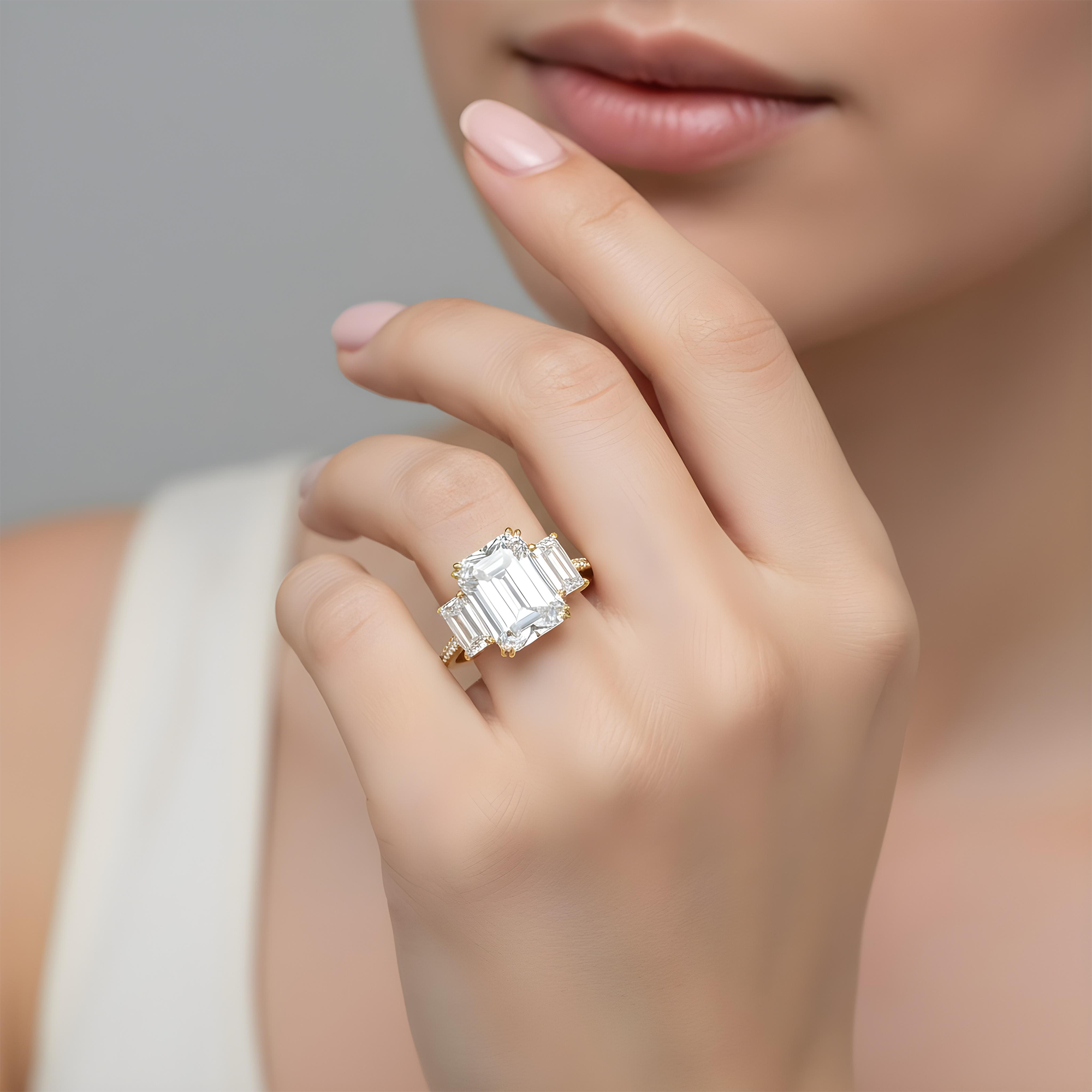 GIA Platinum 18ct Triple Emerald Cut Diamond Engagement Ring 24.42ctw