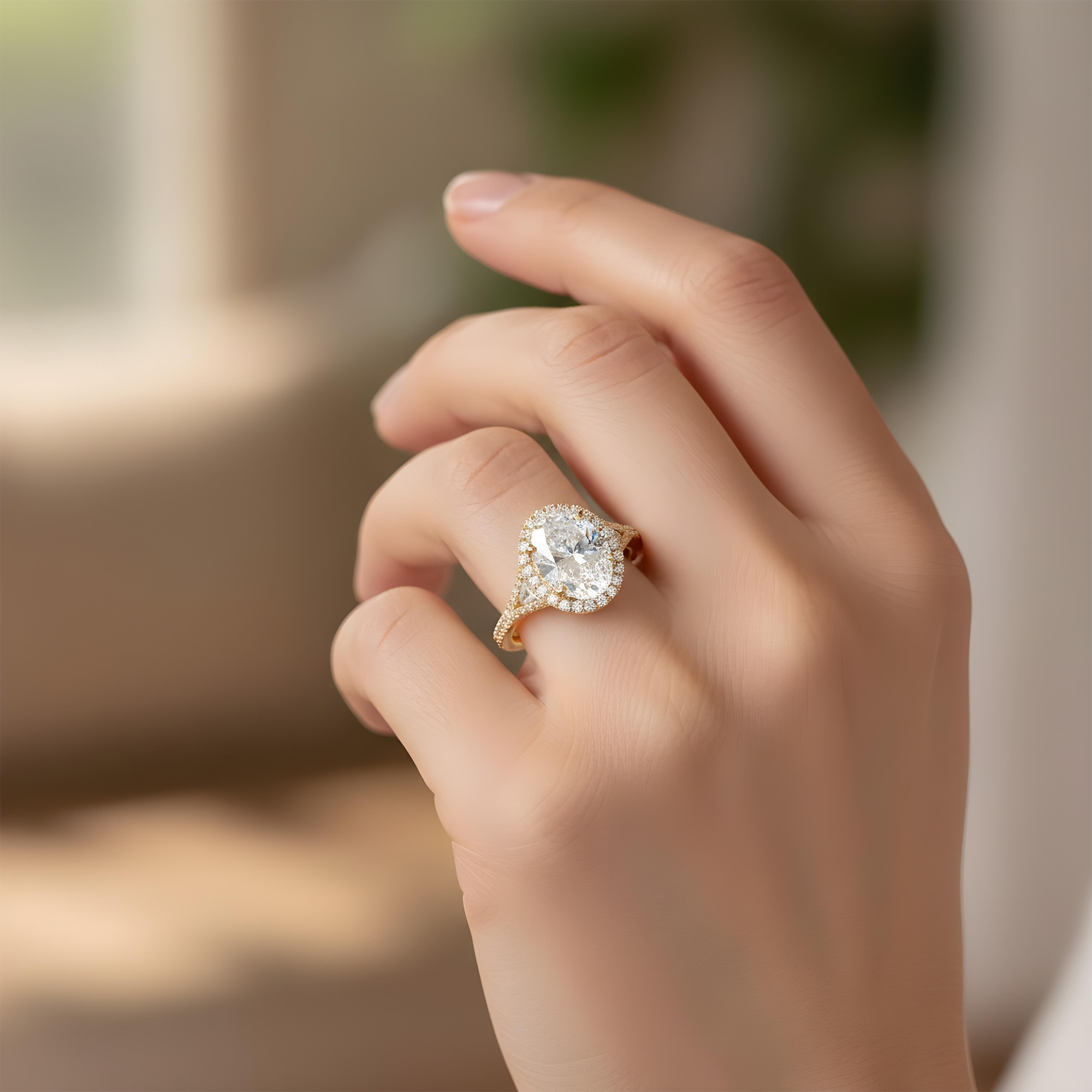 18K White Gold 2.74ct Oval Cut Diamond Engagement Ring 3.29ctw