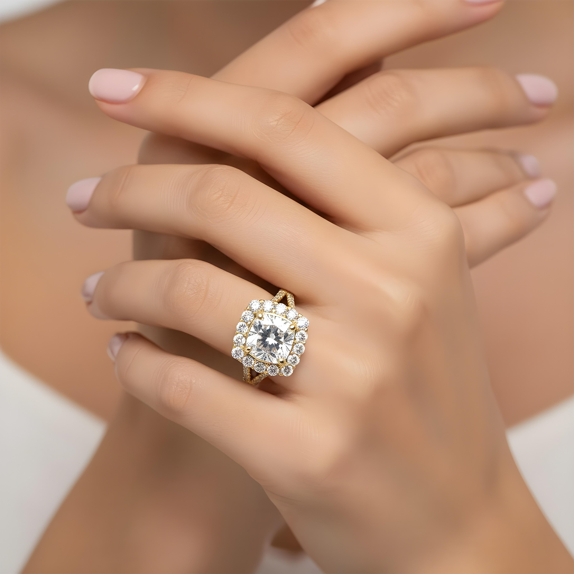 14K Rose Gold 3.03ct Cushion Diamond Engagement Ring 3.21ctw