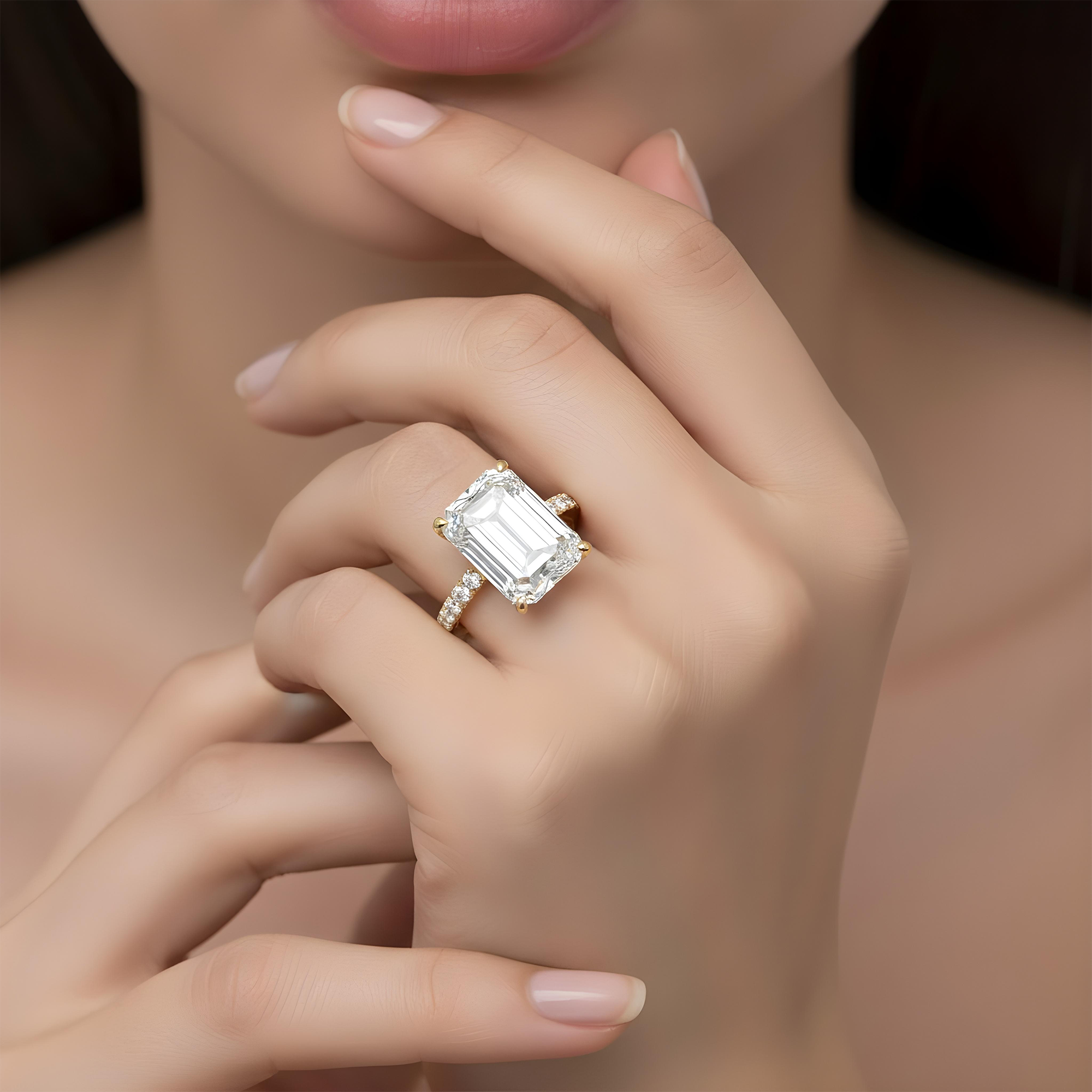 GIA 18K White Gold 13.84ct Emerald Cut Diamond Engagement Ring 15.79ctw