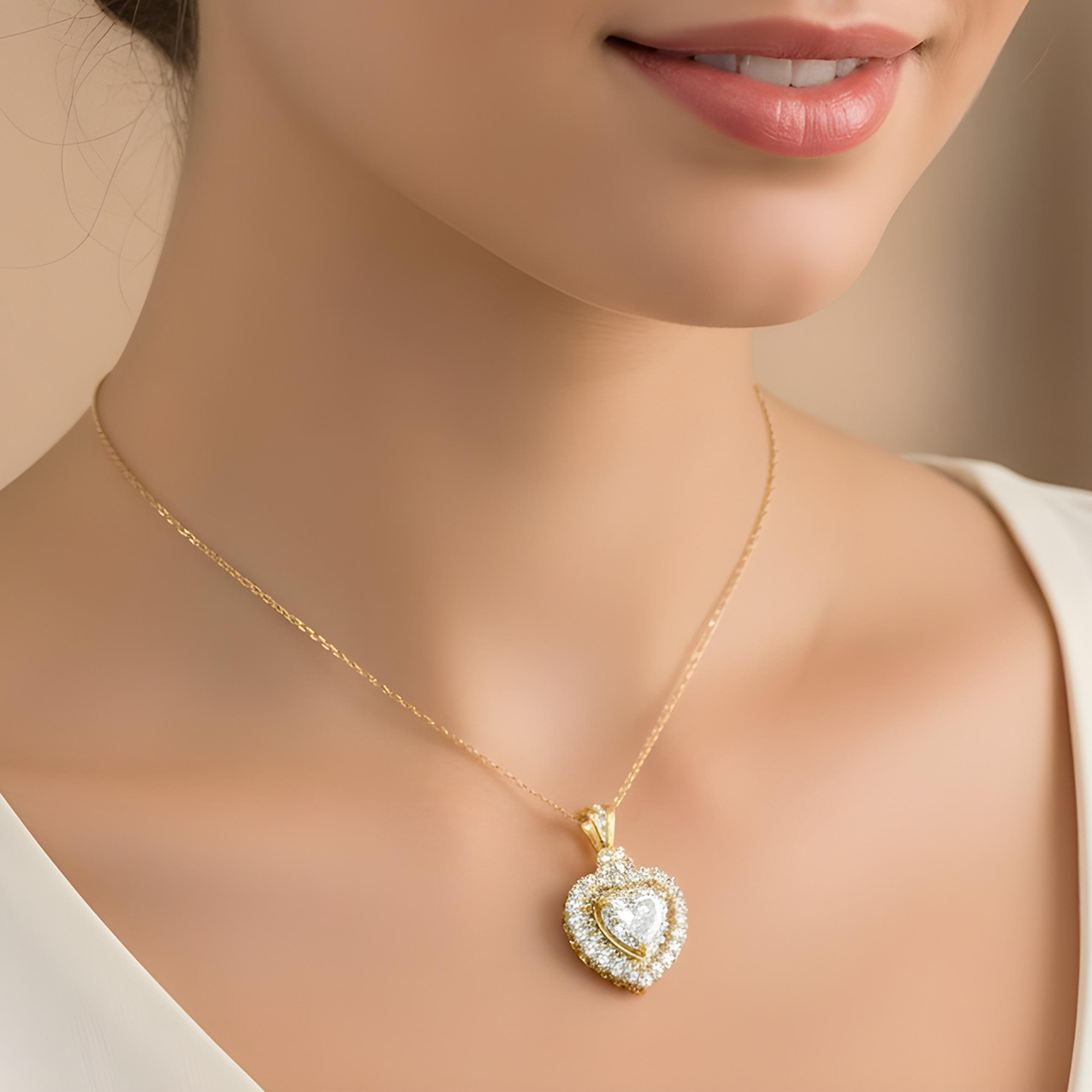 14K White Gold Heart Cut Diamond Pendant & Chain necklace 4.76