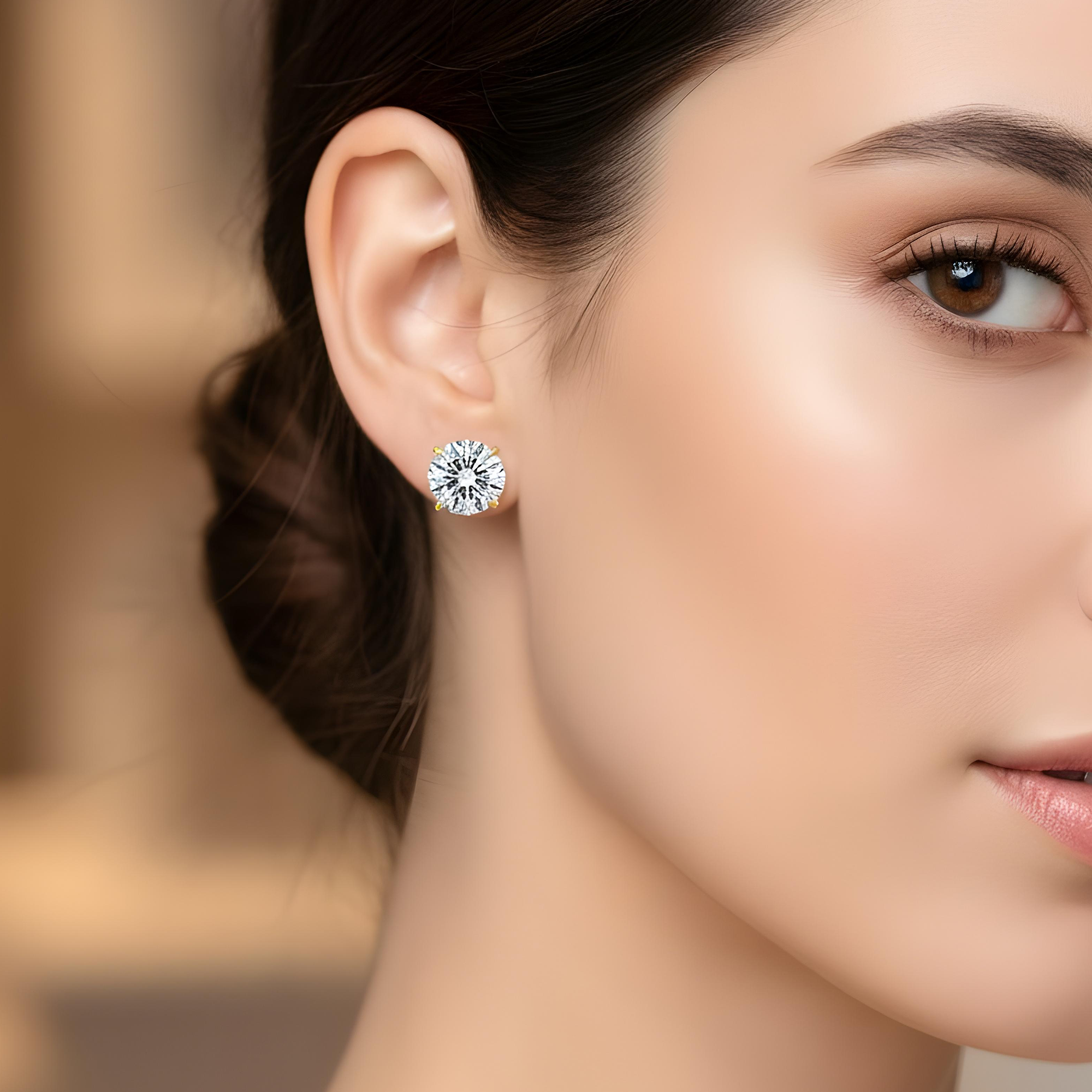 IGI Certified Platinum 10 Carats Each Solitaire Round Diamond Stud Earrings 20.21ctw