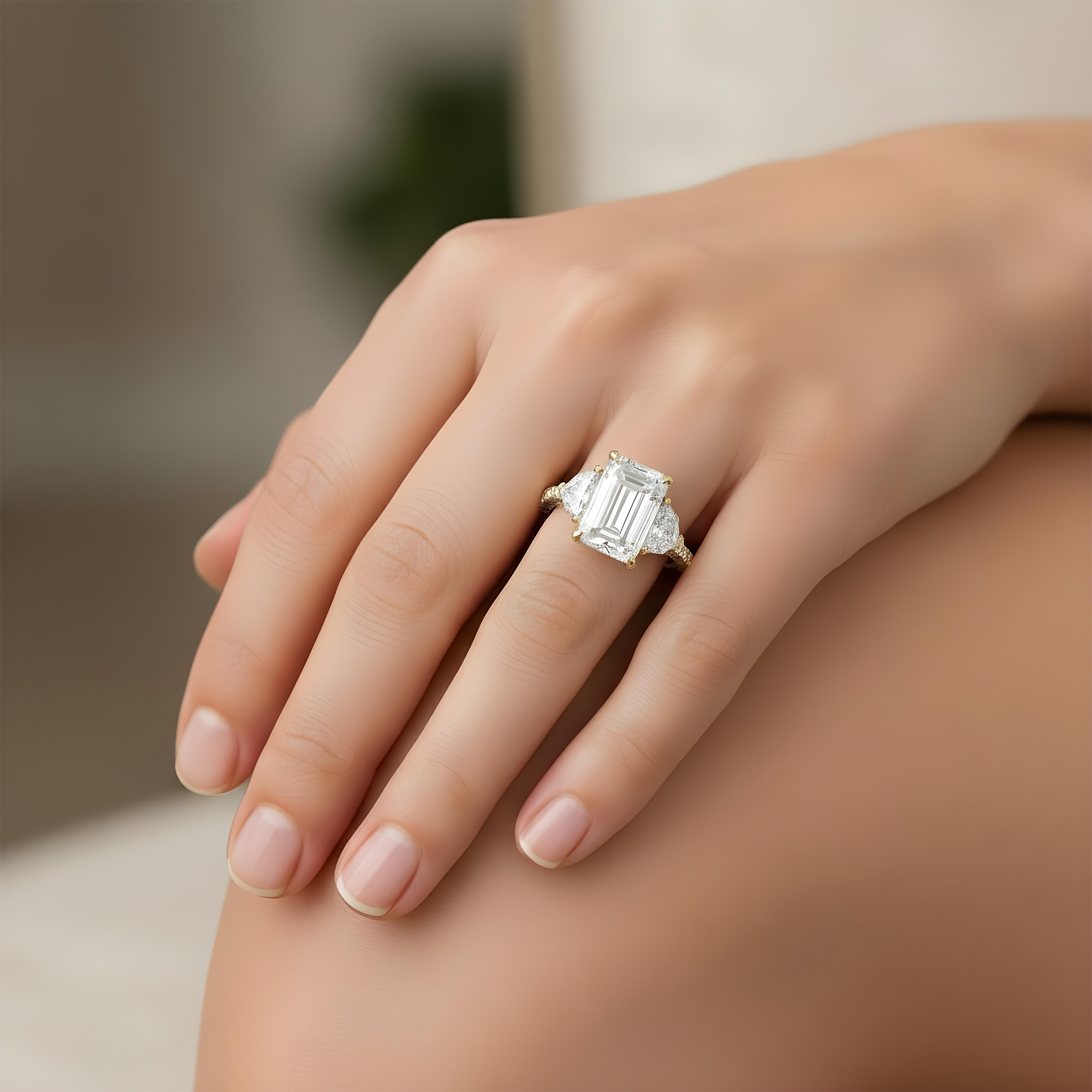 Platinum 14.07ct Emerald Cut Triple Diamond Engagement Ring 18.08ctw