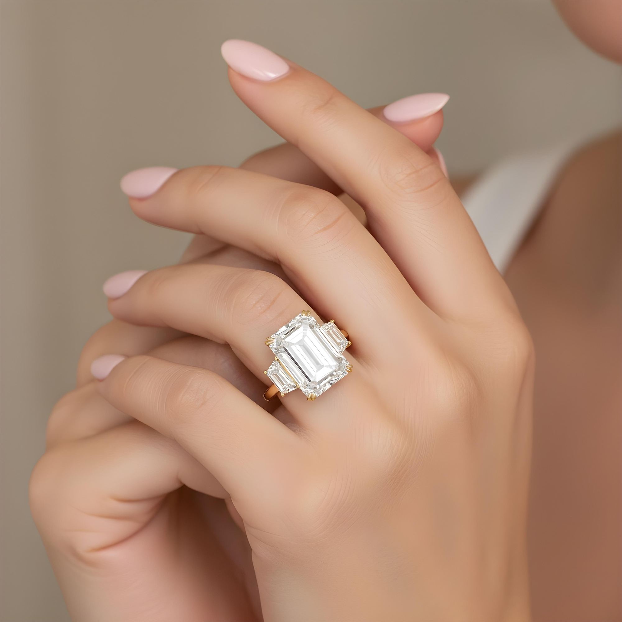 Platinum 20.0ct Triple Emerald Cut Diamond Engagement Ring 21.96ctw