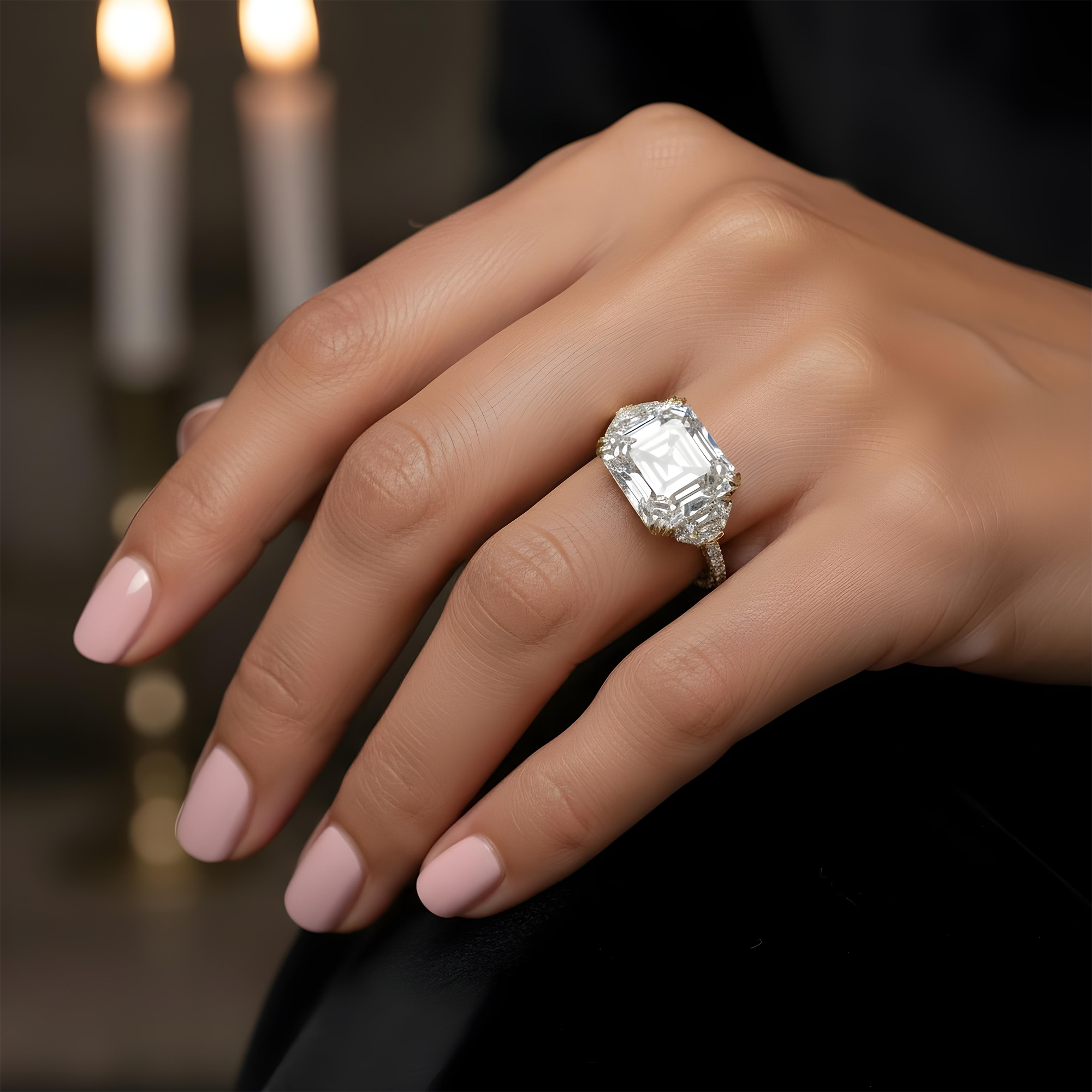Platinum 30.48ct Asscher cut Triple Diamond Engagement Ring 36.17ctw