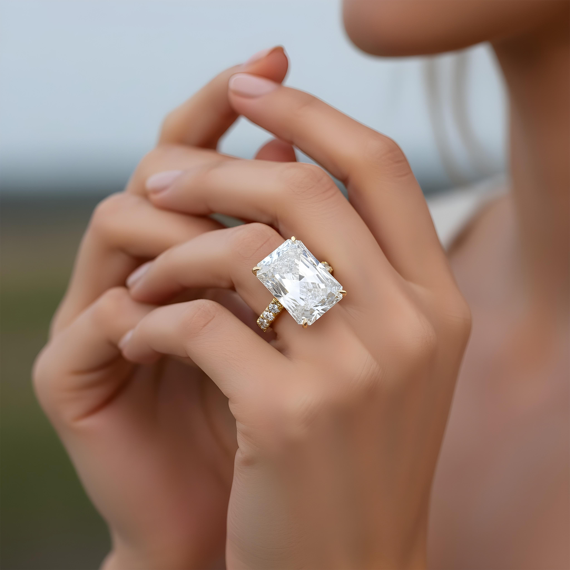 18K White Gold 20.01ct Radiant Cut Diamond Engagement Ring 22.26ctw