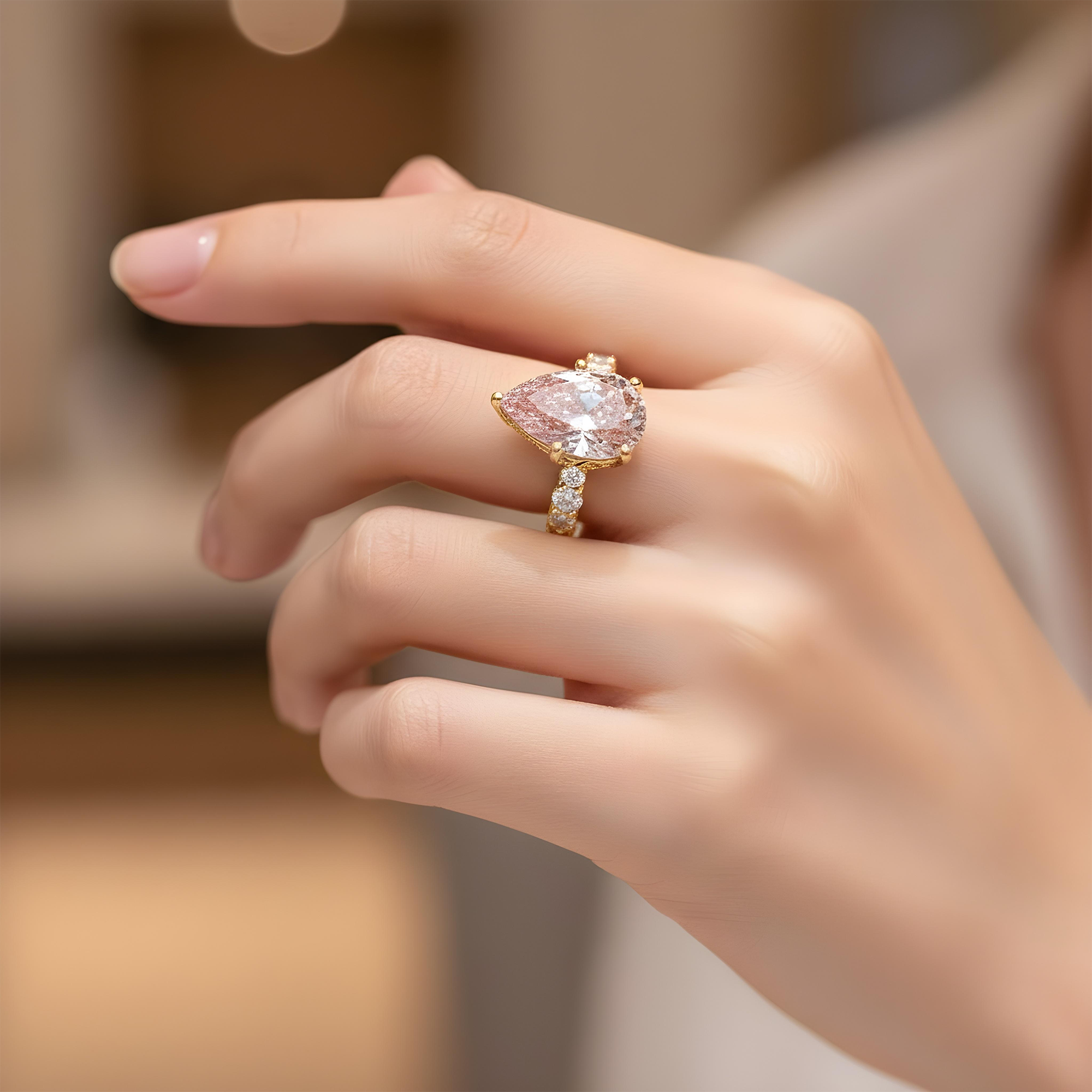 GIA 18K White Gold 10ct Pear Cut Fancy Intense Pink Diamond Ring 12.70ctw