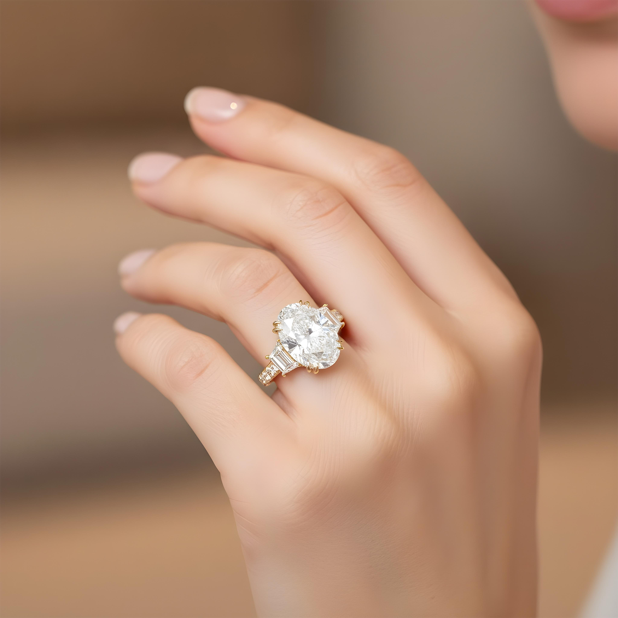 18K White Gold 7ct Oval Cut Diamond Engagement Ring 9.76ctw