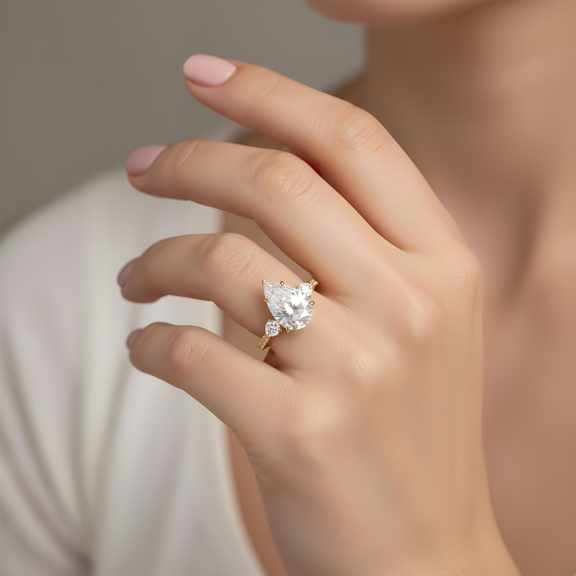 18K White Gold 9.02ct Triple Pear Cut Diamond Engagement Ring 12.22ctw