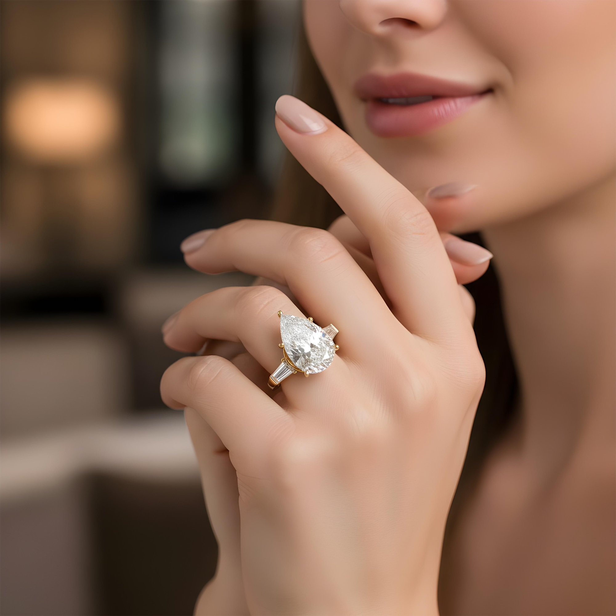 18K White Gold 10.80ct Pear Cut Triple Diamond Engagement Ring 12.70ctw