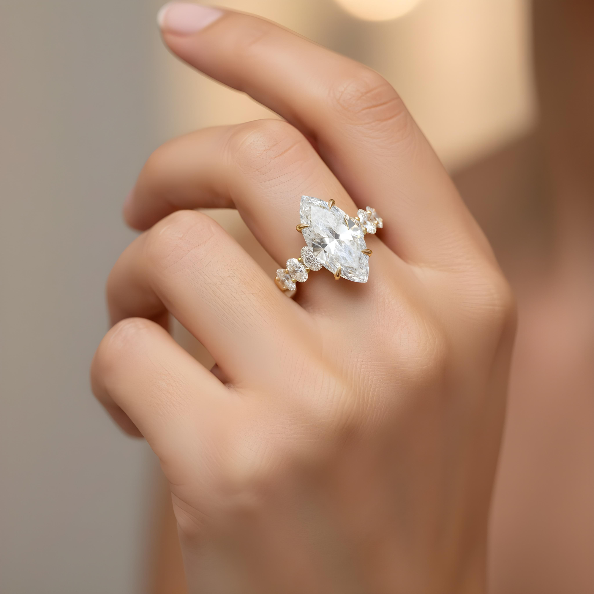 IGI 18K White Gold 8.03ct Marquise Cut Diamond Engagement Ring 10.78ctw