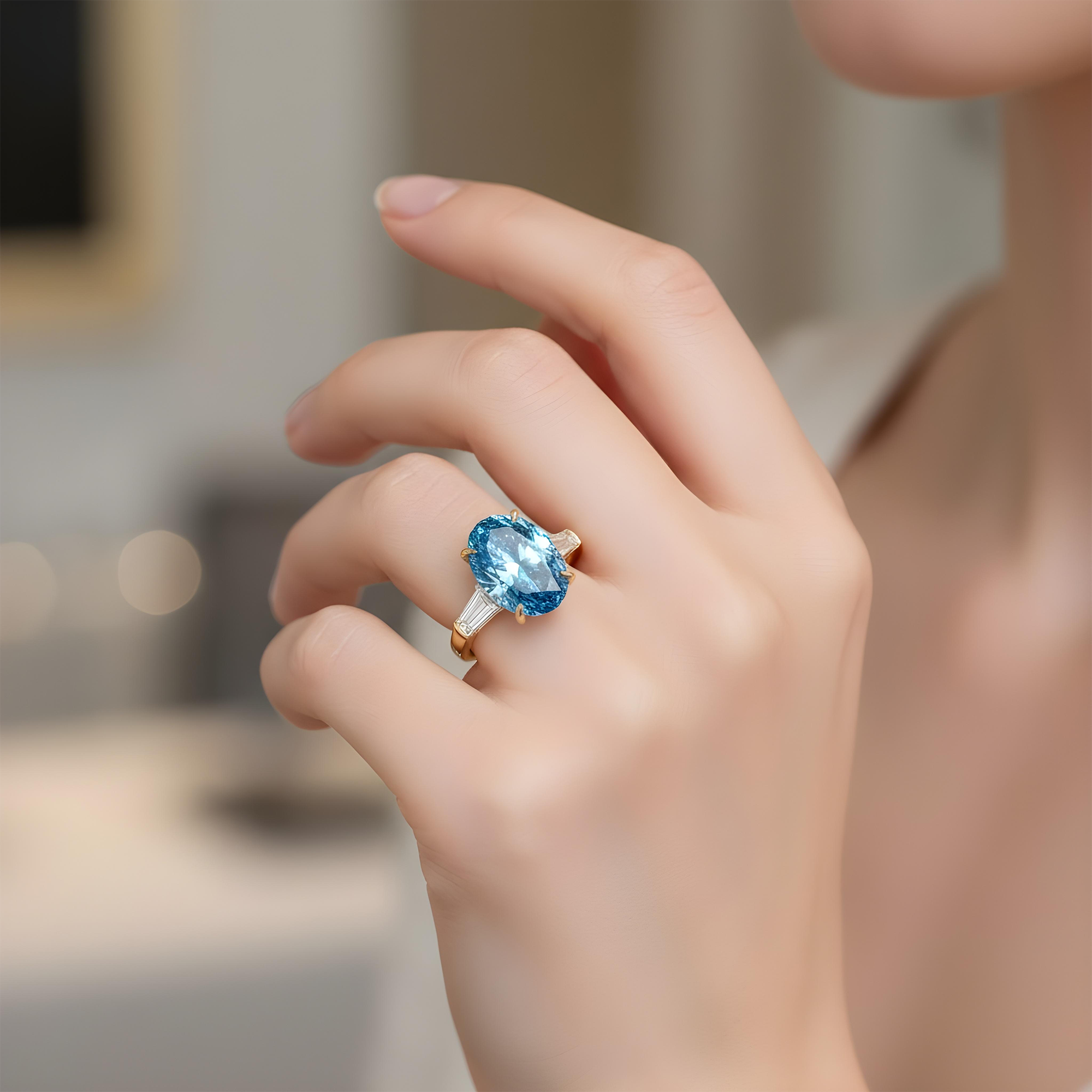 18K White Gold 10.40ct Oval Cut Blue Diamond Ring 12.13ctw