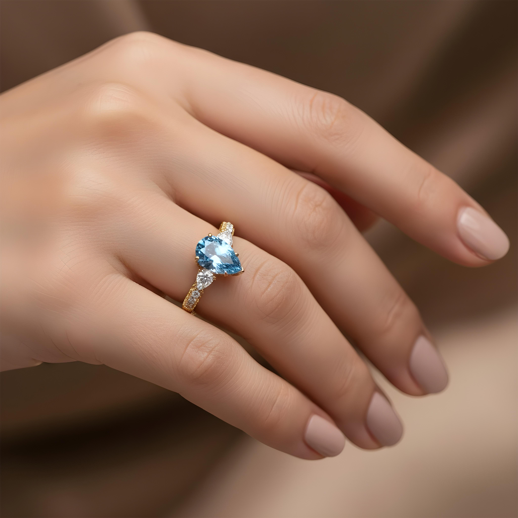 18K White Gold 10.10ct Pear Cut Fancy Blue Vivid Diamond Ring 12.90ctw