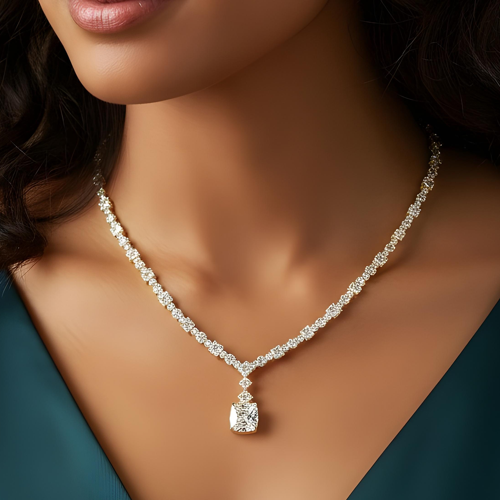 18K White Gold Cushion Cut Diamond Drop Necklace 36.29ct