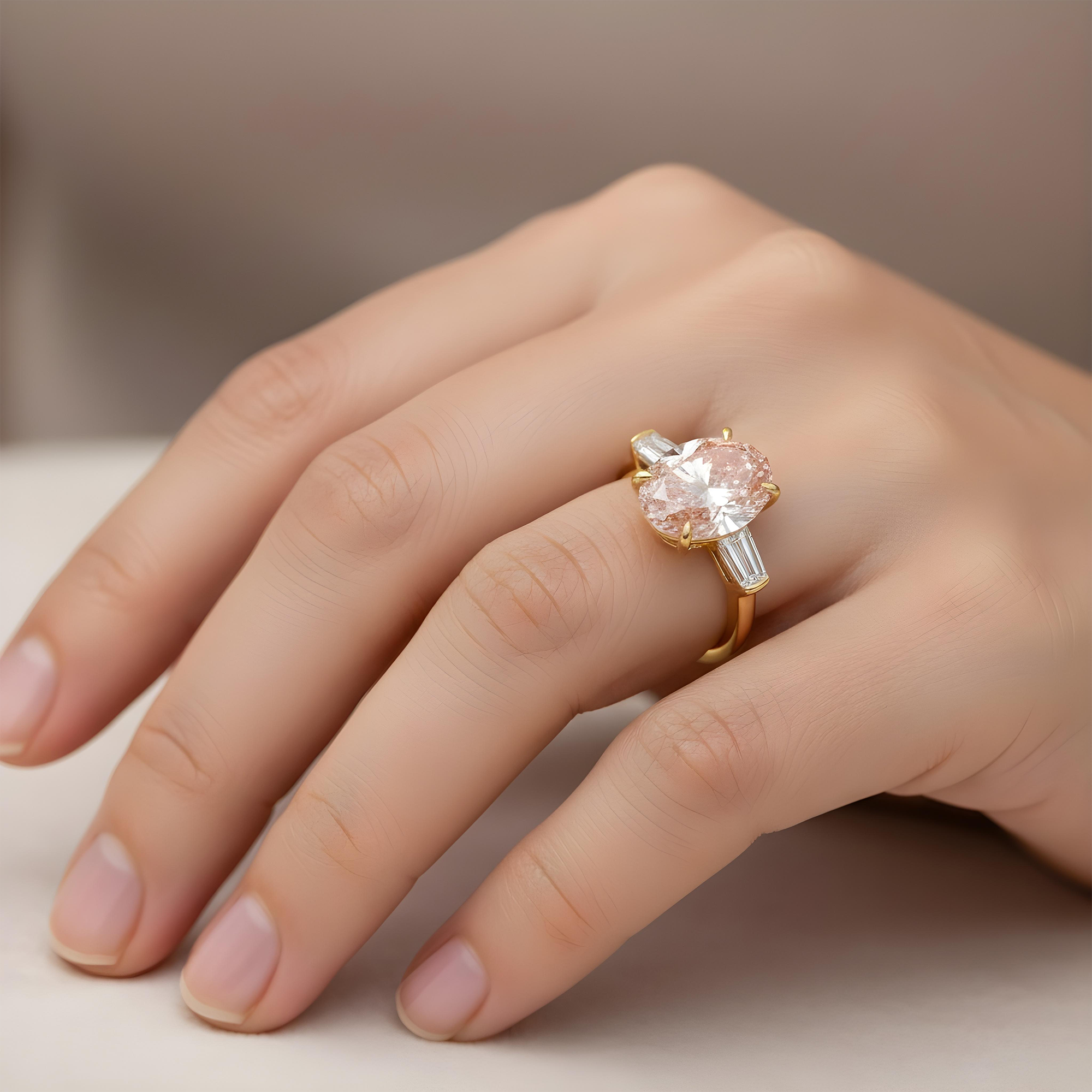 18K White Gold 10.33ct Oval Fancy Vivid Pink Diamond Ring 12.06ctw