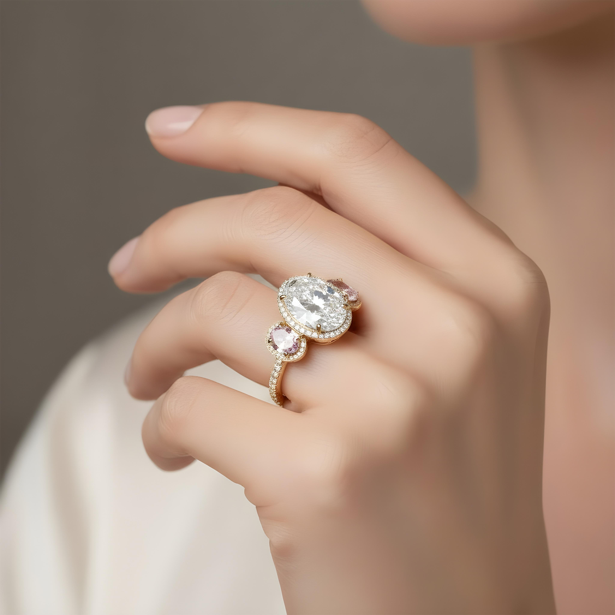 Platinum 10.61ct Oval Cut White & Fancy Pink Triple Diamond Ring 15.45ctw