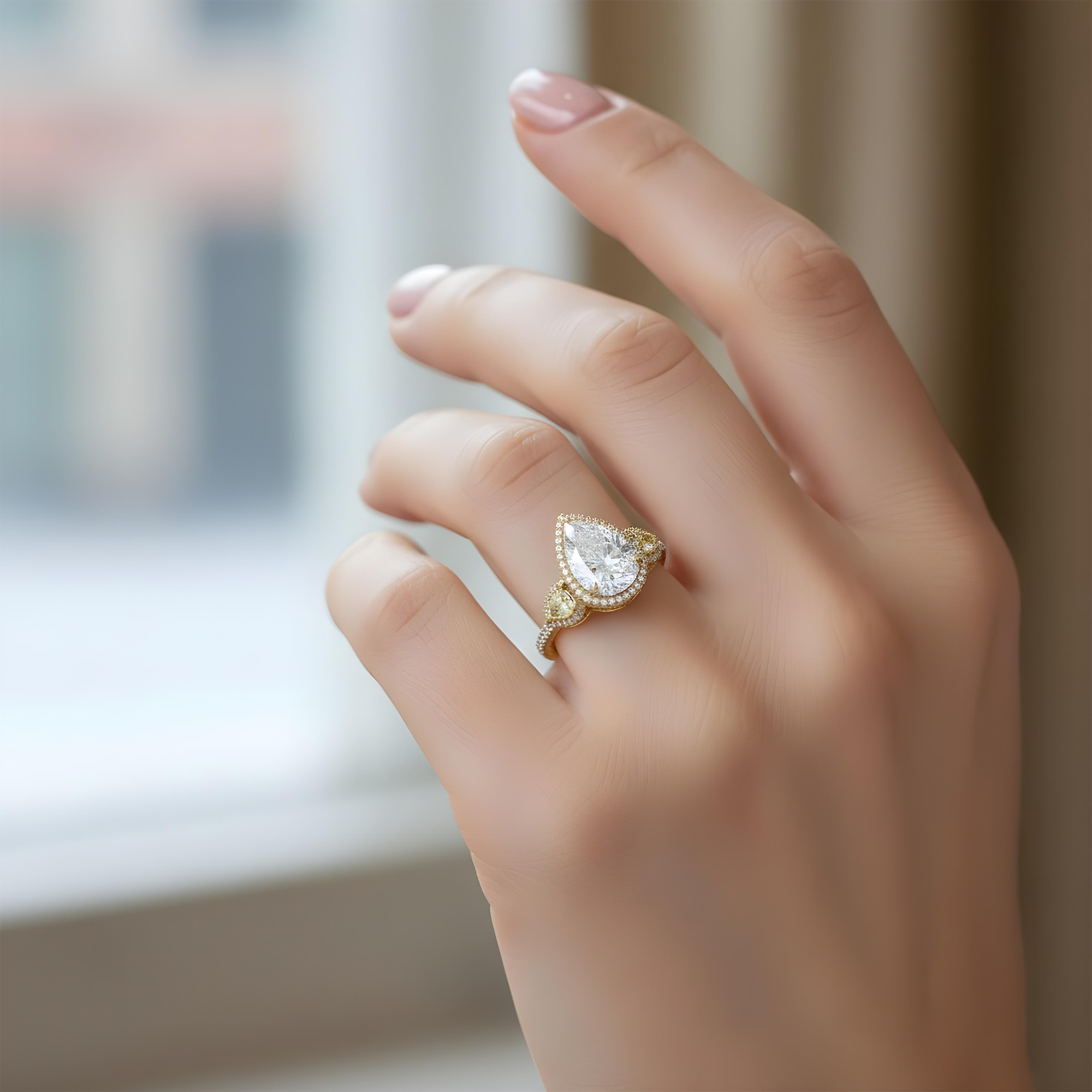 Platinum Triple Pear Cut White & Fancy Yellow Diamond Ring 19.57ctw